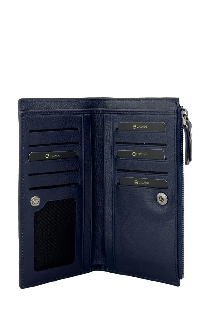 Grande Hakiki Deri Kadın Cüzdan Örgü Lacivert 2760
