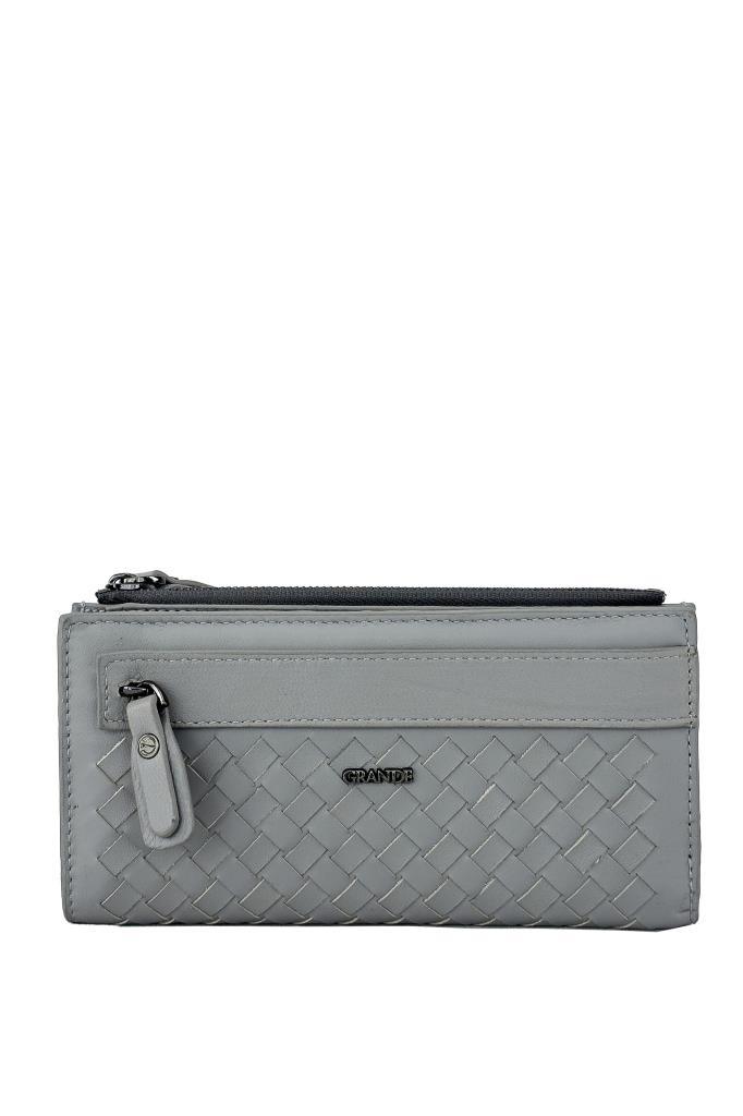 Grande Hakiki Deri Kadın Cüzdan Örgü Mavi 2760