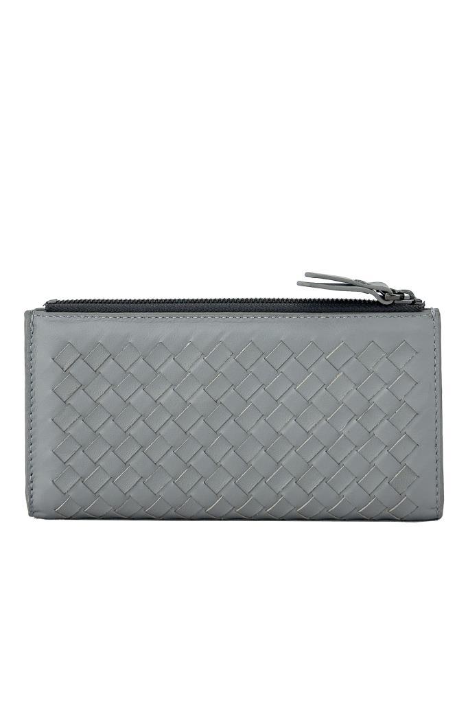 Grande Hakiki Deri Kadın Cüzdan Örgü Mavi 2760