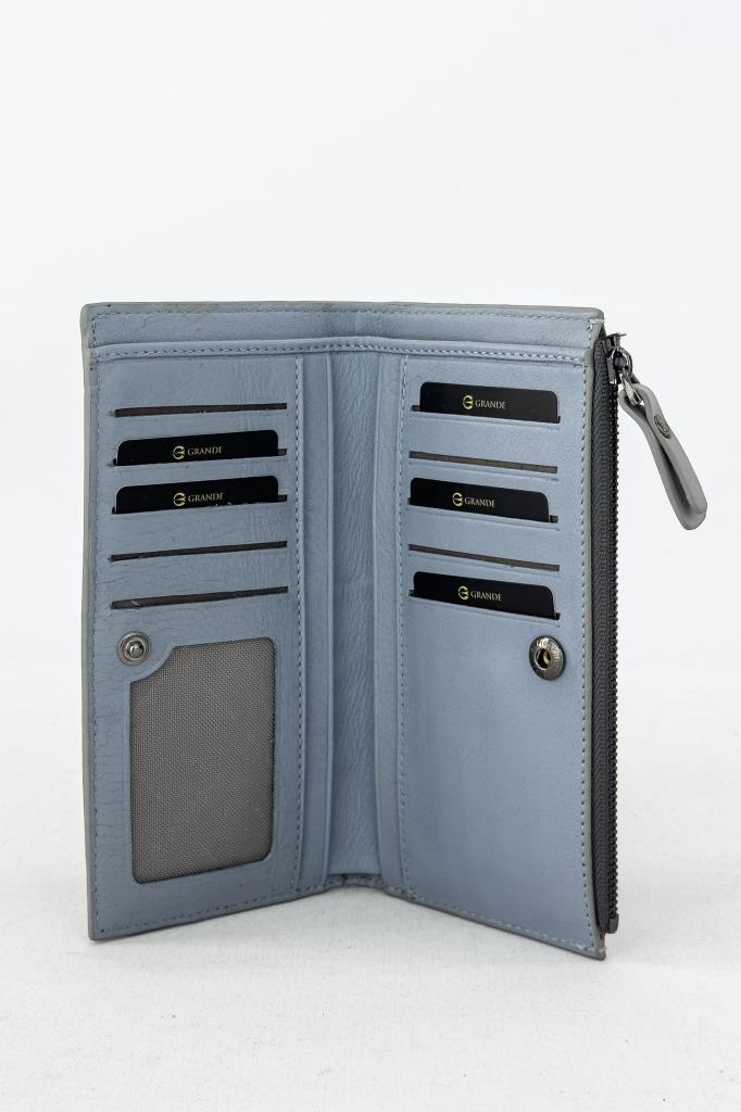 Grande Hakiki Deri Kadın Cüzdan Örgü Mavi 2760