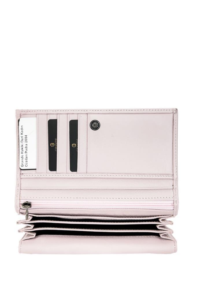 Grande Hakiki Deri Kadın Cüzdan Pudra 2604