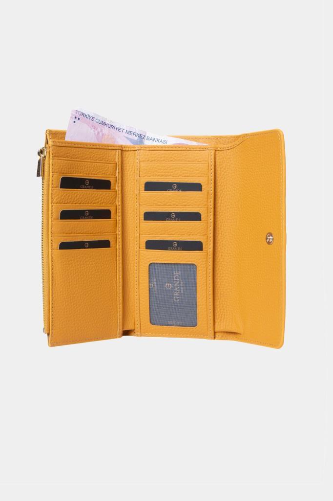 Grande Hakiki Deri Kadın Cüzdan Sarı 2801