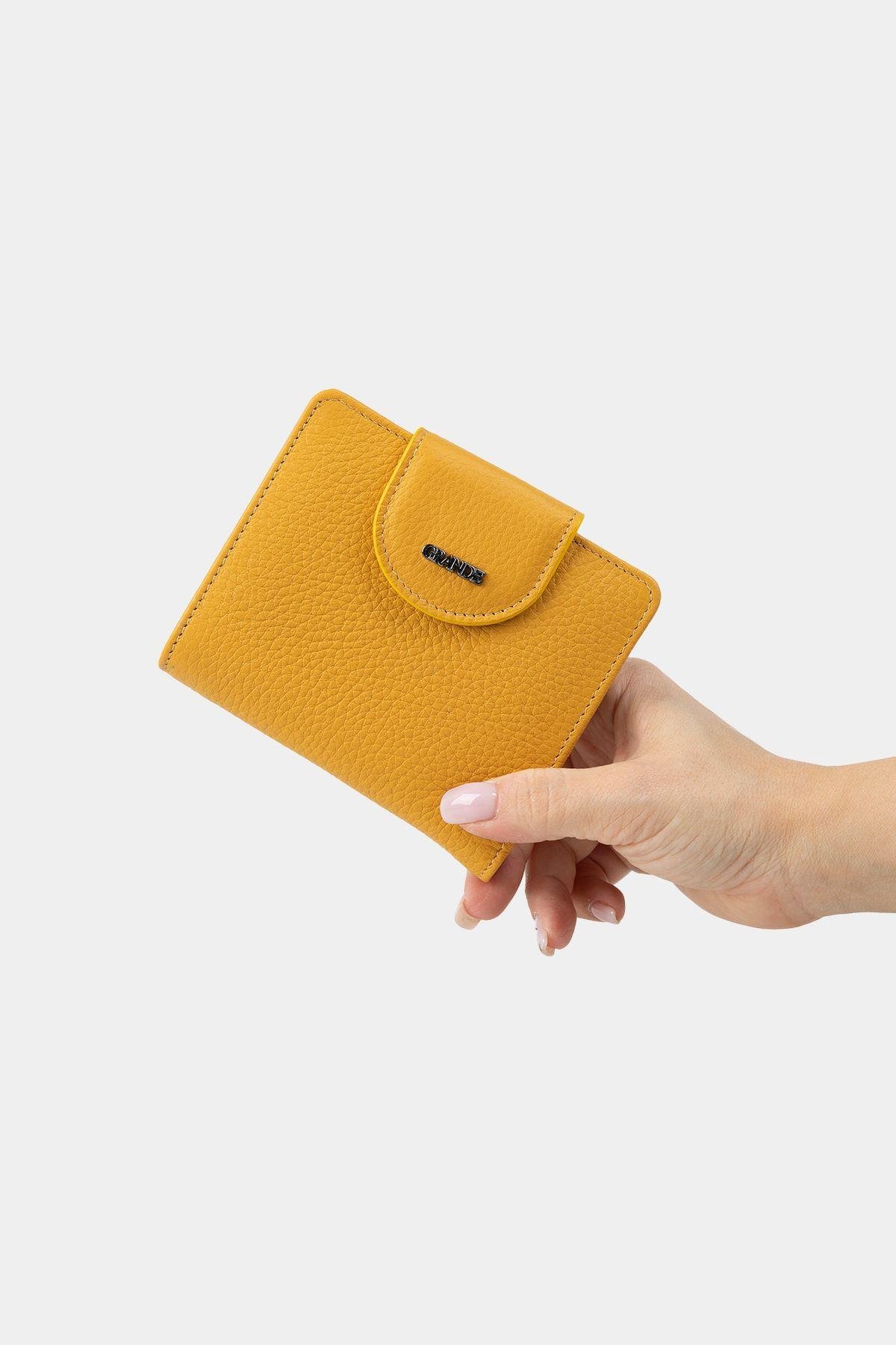 Grande Hakiki Deri Kadın Cüzdan Sari 2818