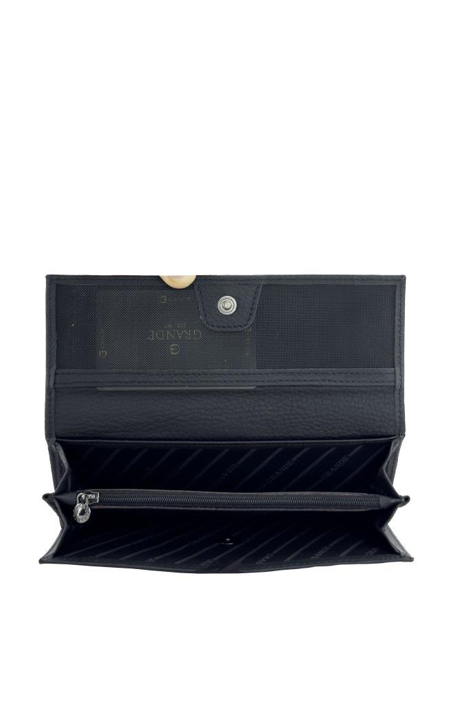 Grande Hakiki Deri Kadın Cüzdan Siyah 2662