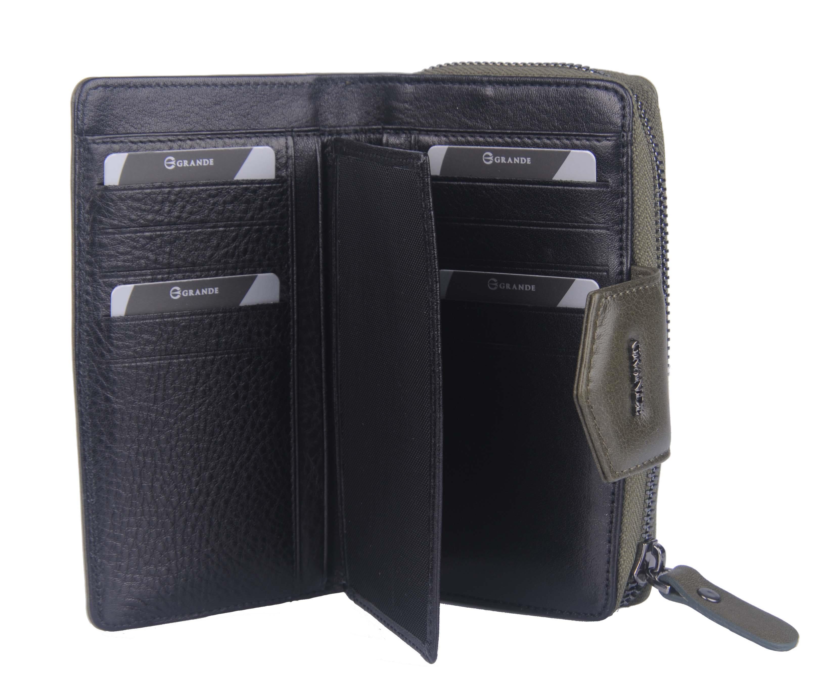 Grande Hakiki Deri Kadın Cüzdan Yeşil 2716