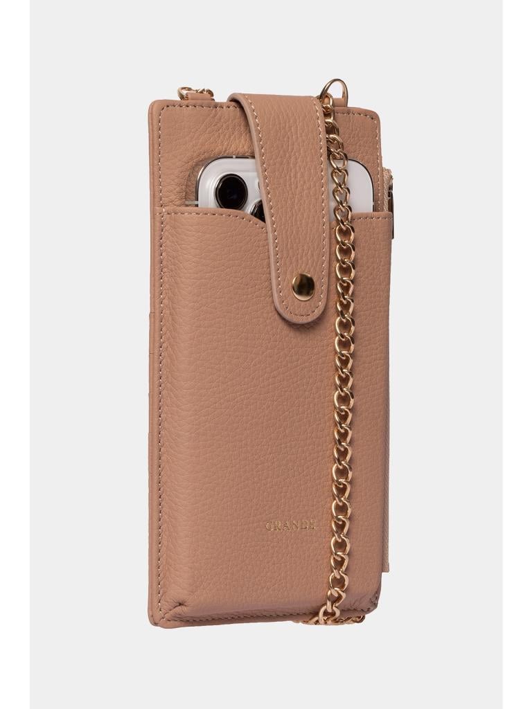 Grande Hakiki Deri Kadın Telefon Çantası Vizon 2797