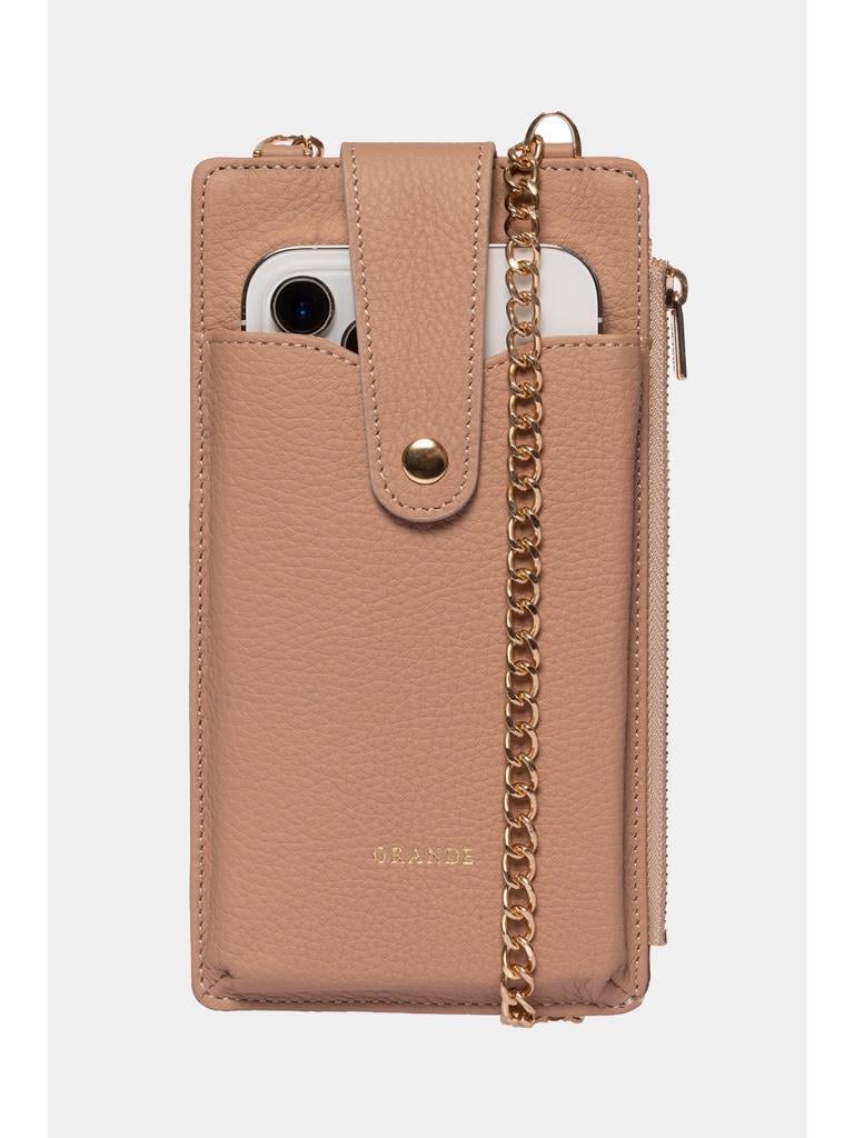 Grande Hakiki Deri Kadın Telefon Çantası Vizon 2797