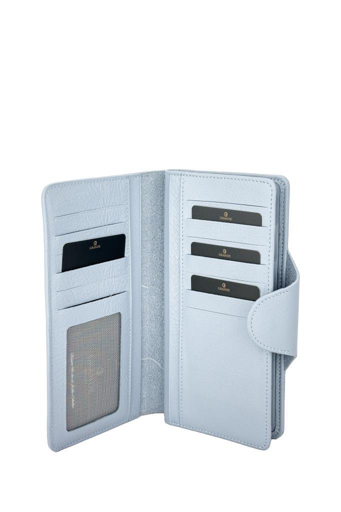 Grande Hakiki Deri Unısex Cüzdan Buz Mavi 2644