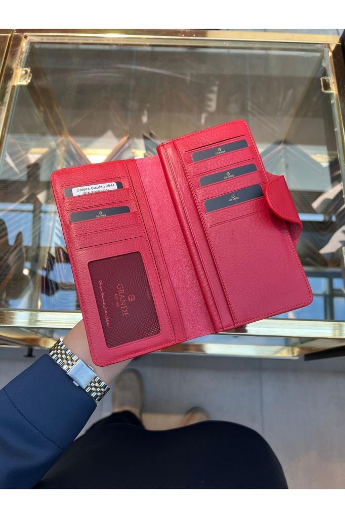 Grande Hakiki Deri Unısex Cüzdan Kırmızı 2644
