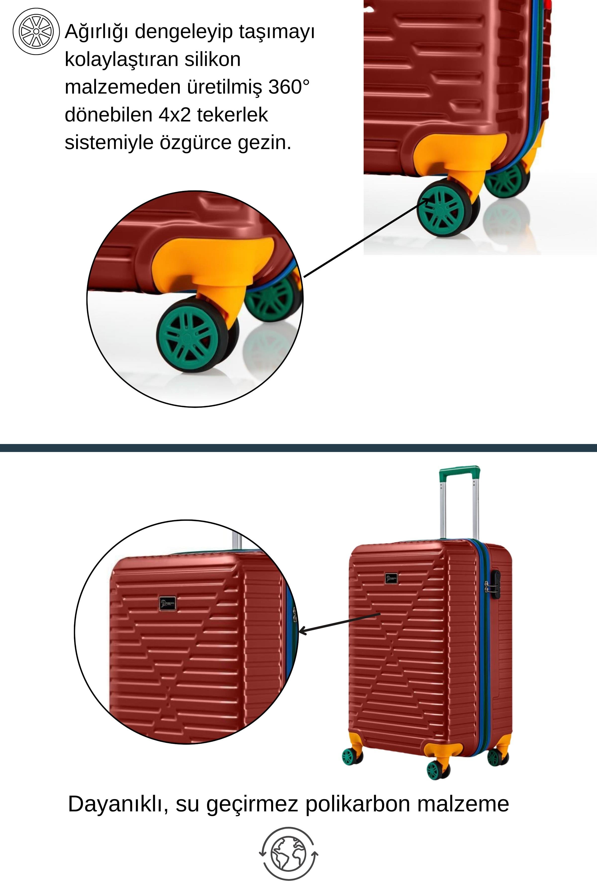 Kabin Boy %100 Polikarbon Valiz 4x2 Teker Bordo 1088