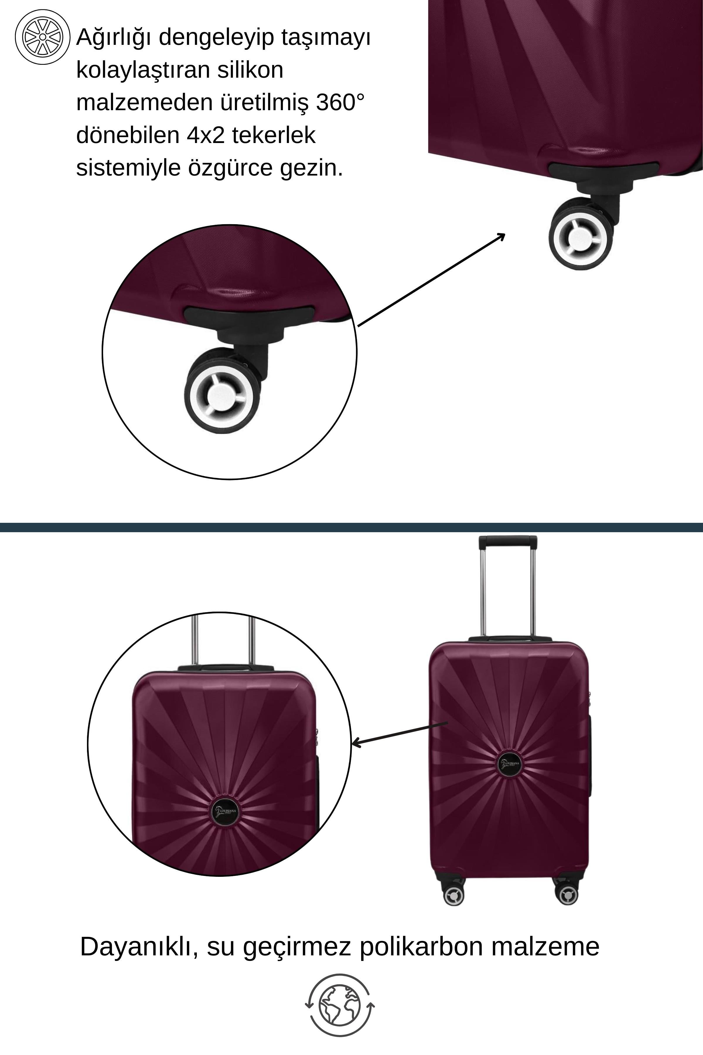 Kabin Boy %100 Polikarbon Valiz 4x2 Teker Bordo 1809