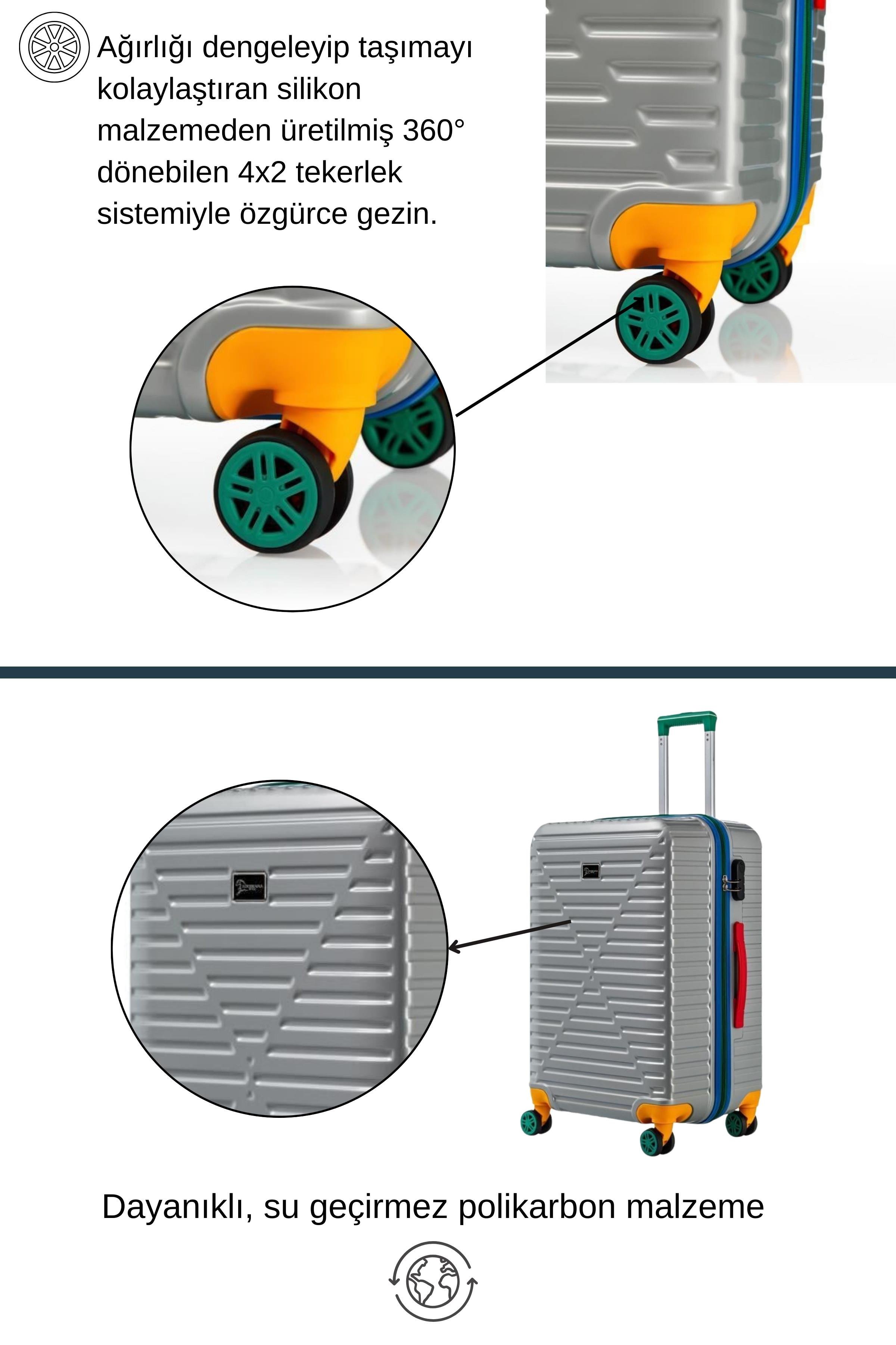 Kabin Boy %100 Polikarbon Valiz 4x2 Teker Gri 1088