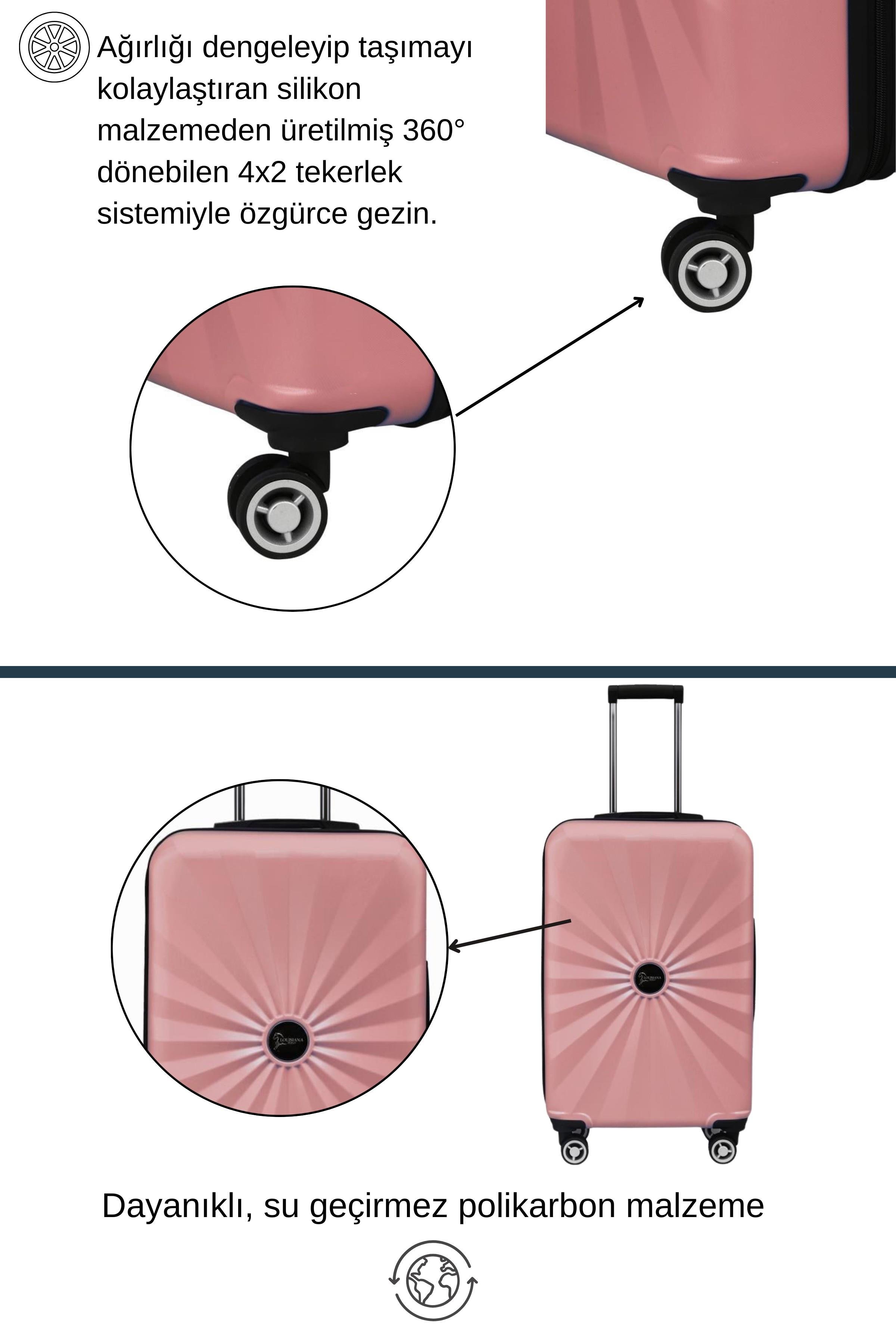 Kabin Boy %100 Polikarbon Valiz 4x2 Teker Rose 1809