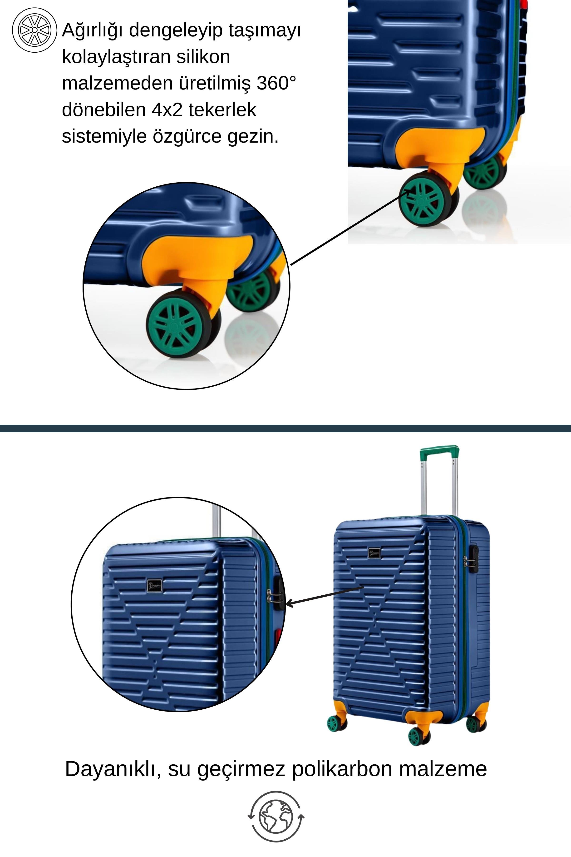 Kabin Boy %100 Polikarbon Valiz 4x2 Teker Lacivert 1088