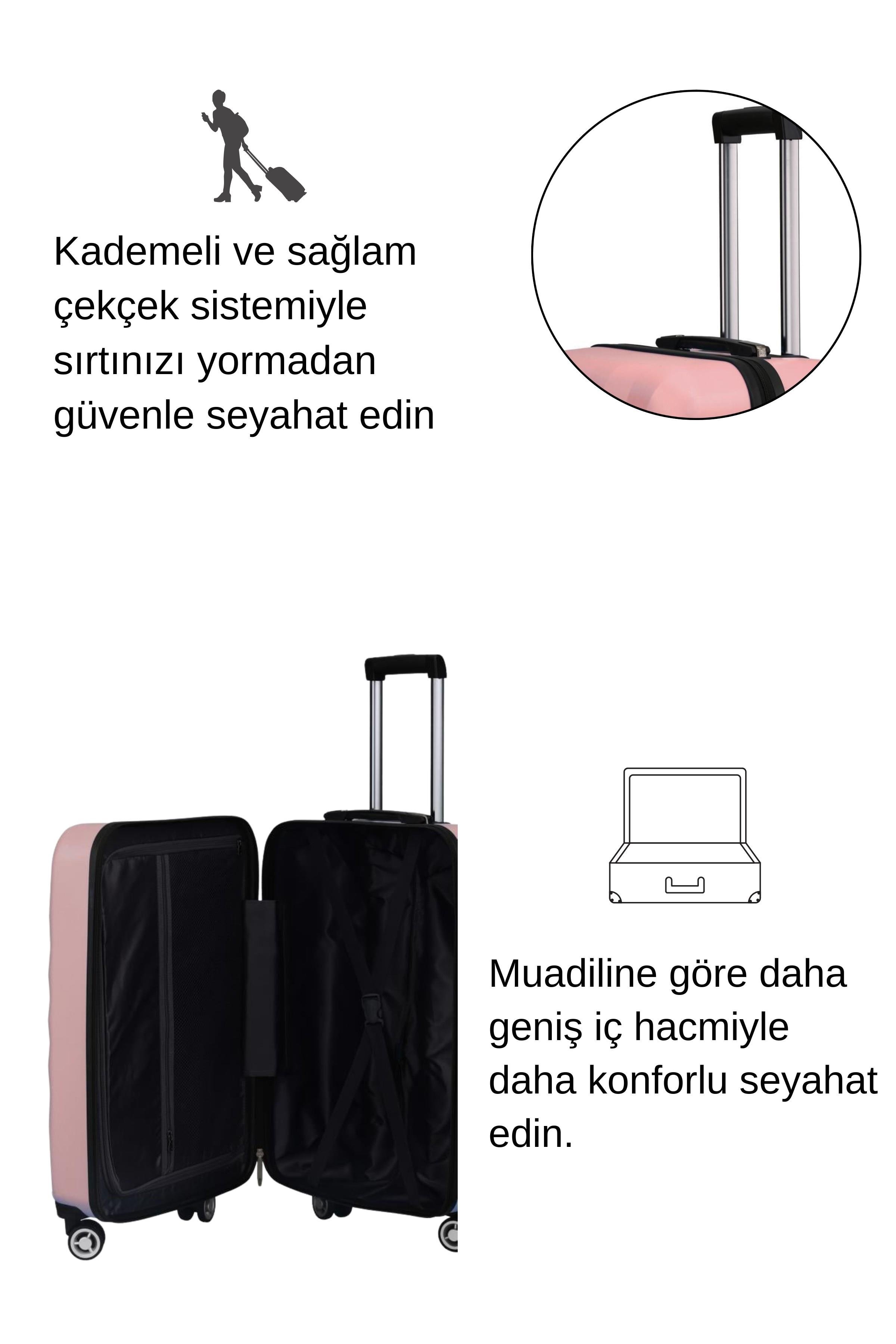 Kabin Boy %100 Polikarbon Valiz 4x2 Teker Rose 1809