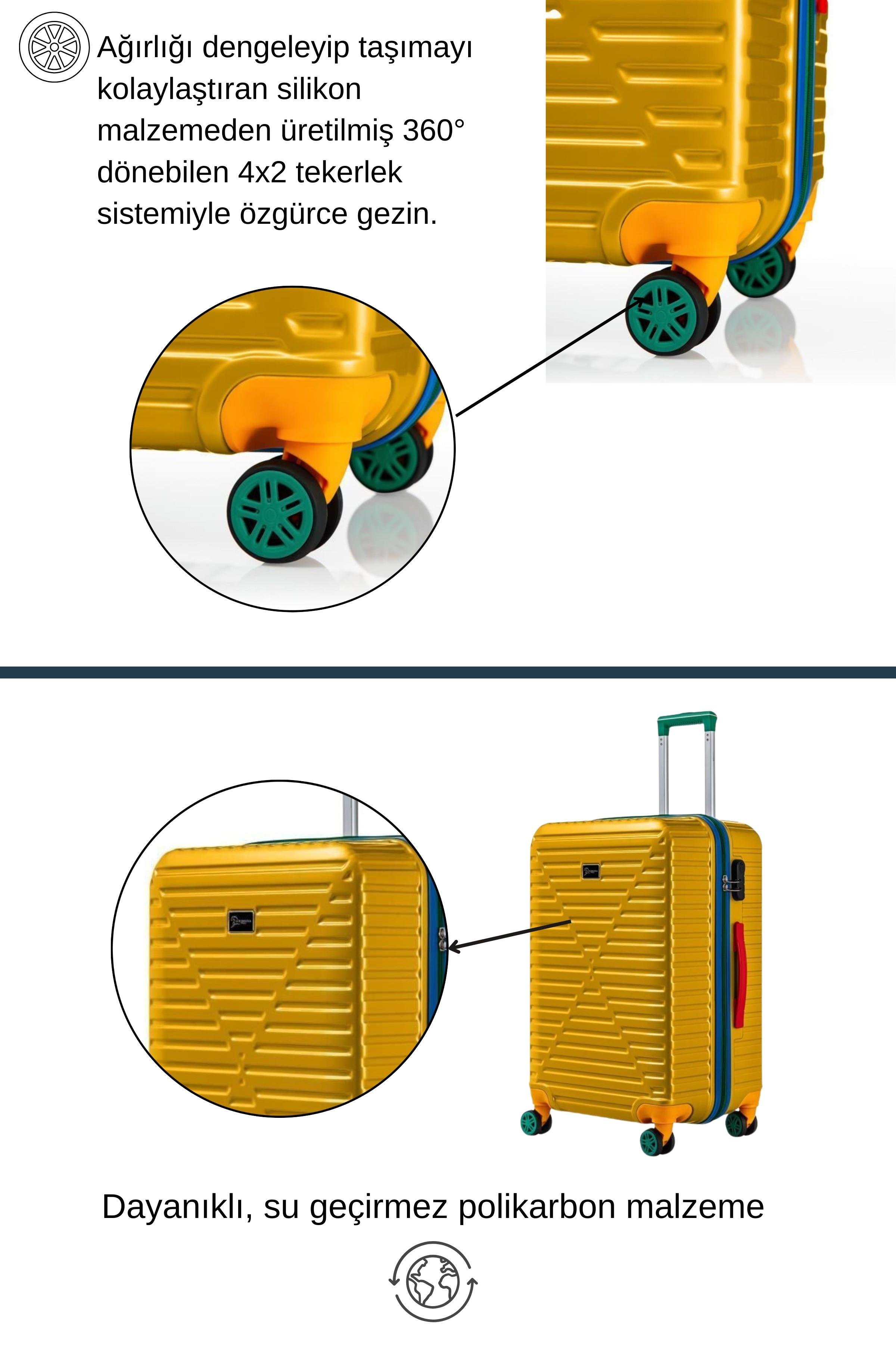 Kabin Boy %100 Polikarbon Valiz 4x2 Teker Sarı 1088