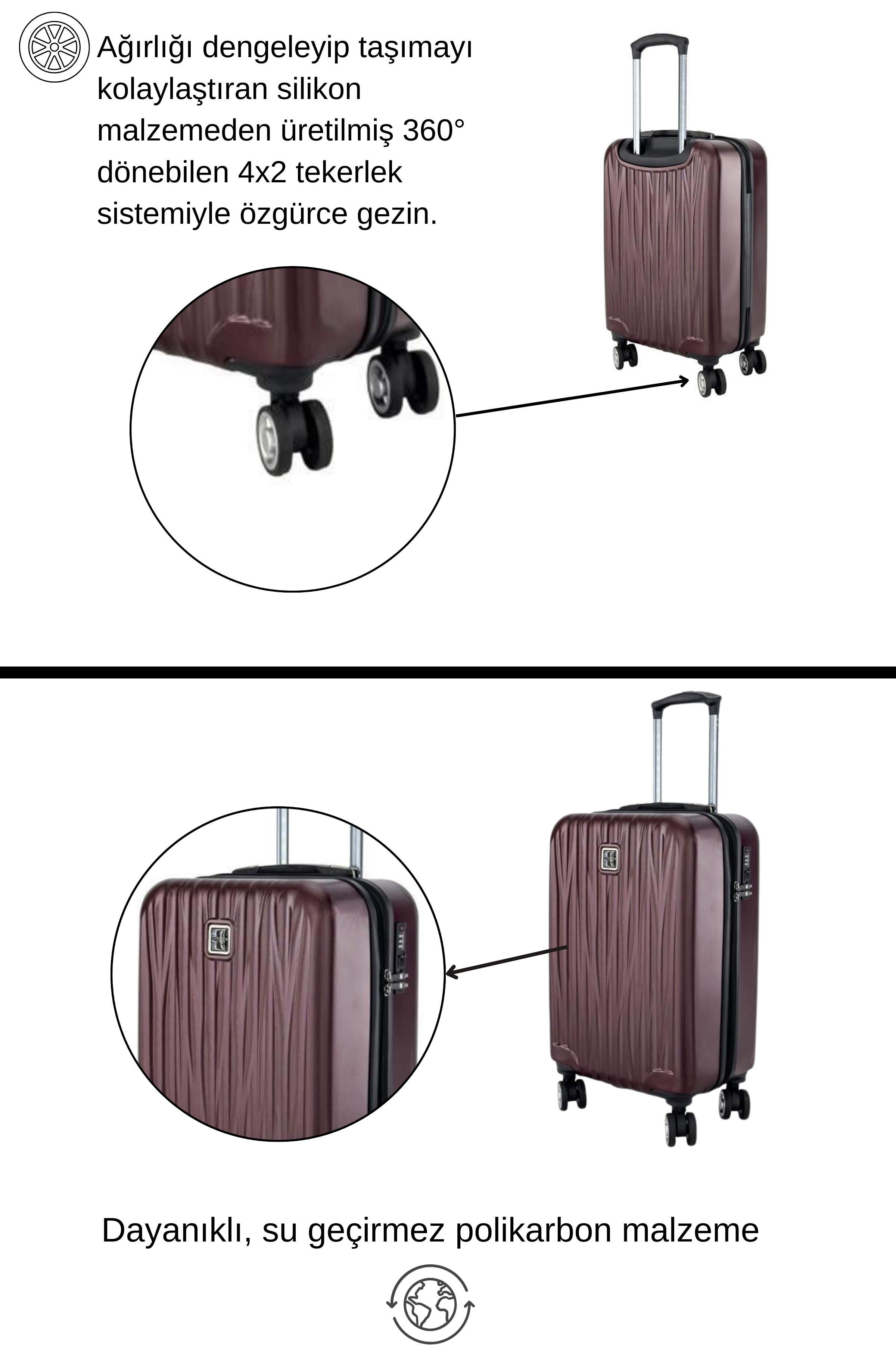 Kabin Boy %100 Polikarbon Valiz Bordo 1815