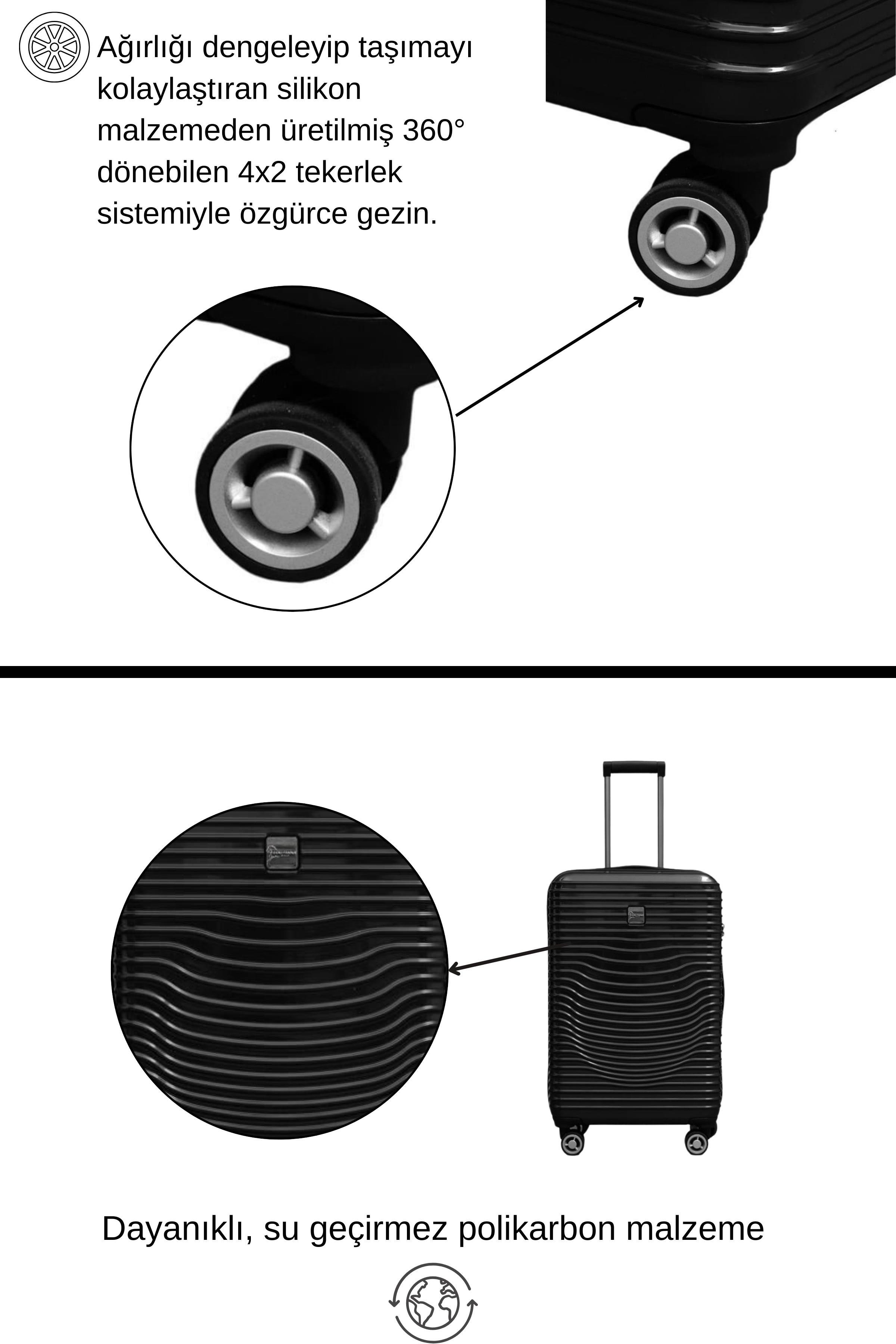 Kabin Boy %100 Polikarbon Valiz Parlak Siyah 1818