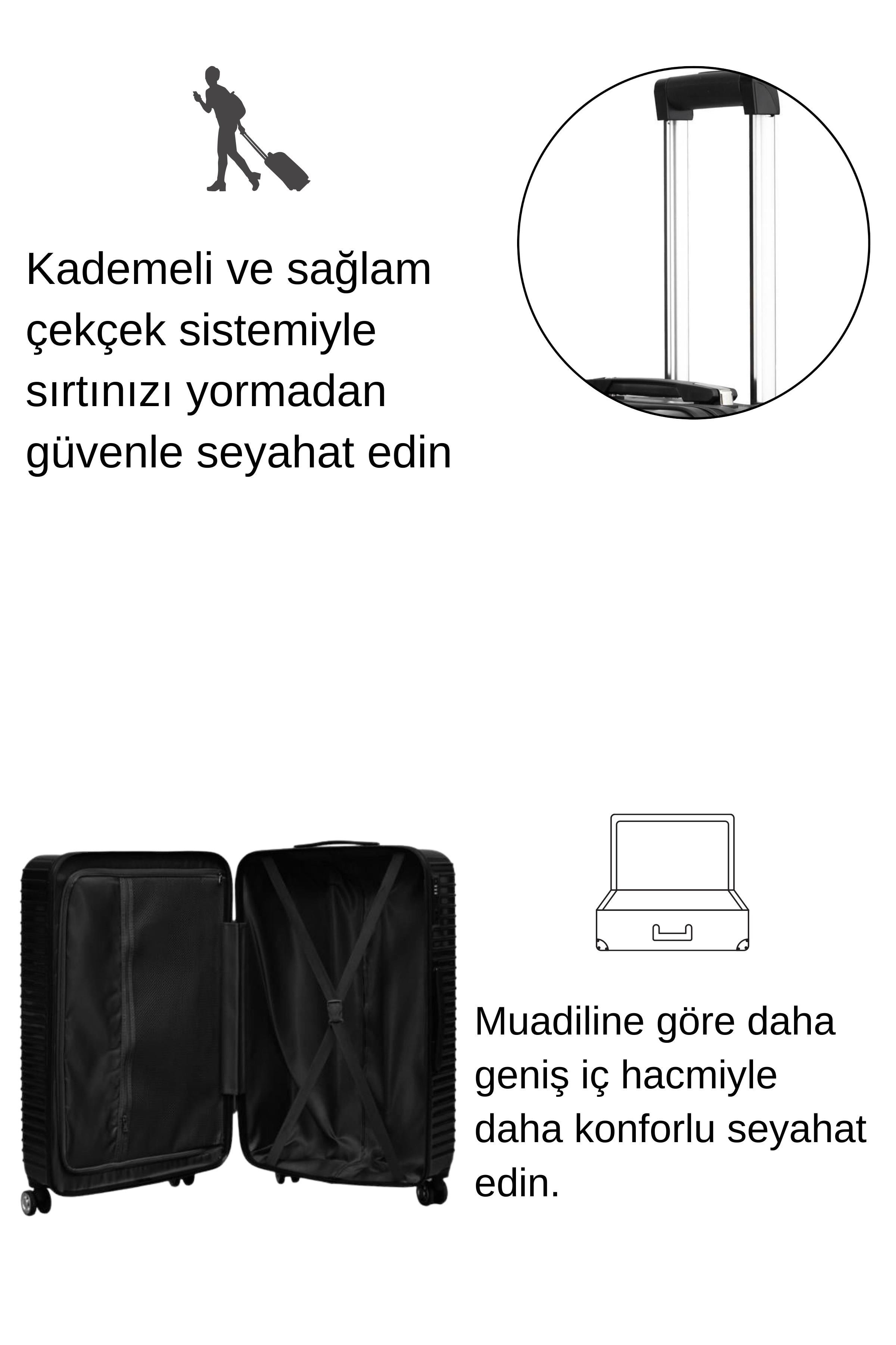 Kabin Boy %100 Polikarbon Valiz Parlak Siyah 1818