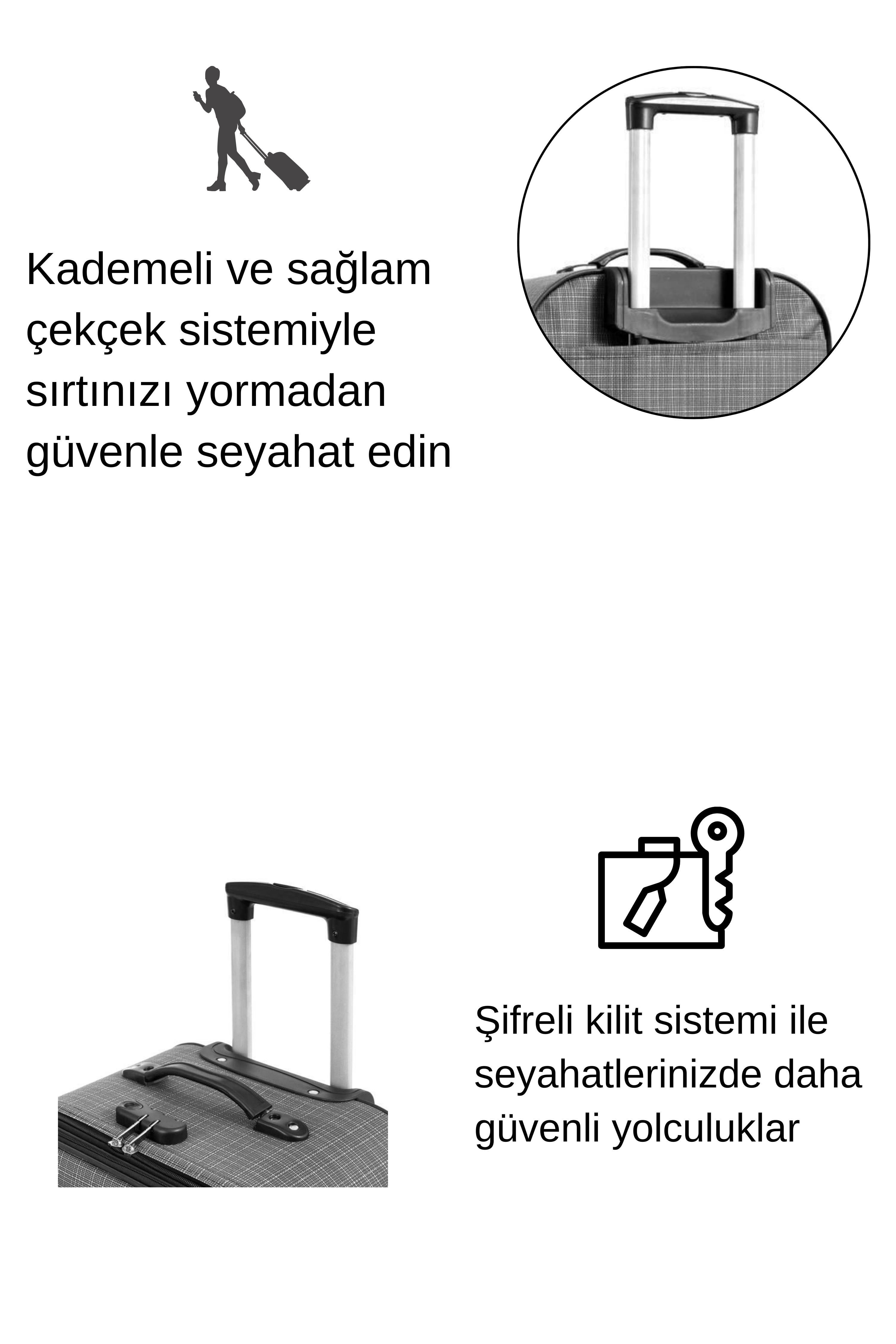 Kabin Boy 4 Teker Kumaş Valiz Gri 1081