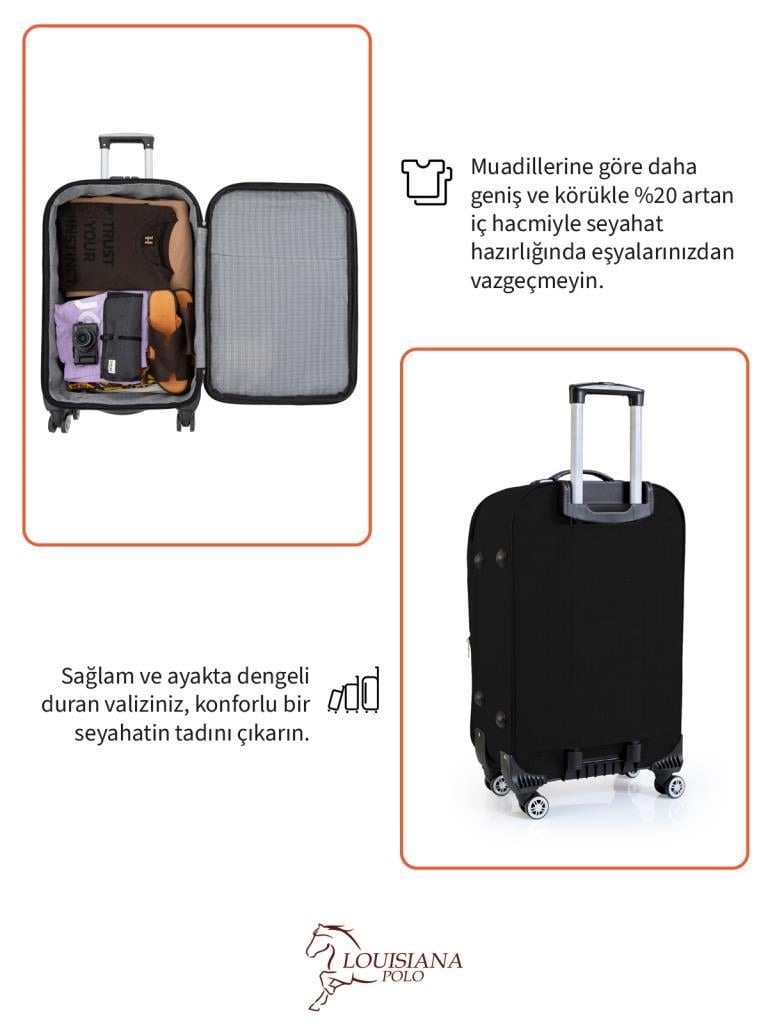 Kabin Boy 4 Teker Kumaş Valiz Siyah 1081