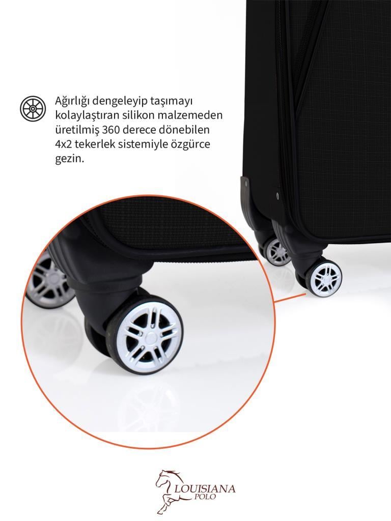 Kabin Boy 4 Teker Kumaş Valiz Siyah 1081
