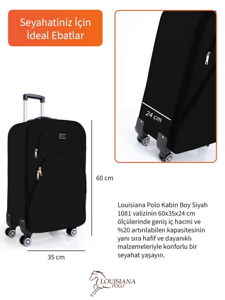 Kabin Boy 4 Teker Kumaş Valiz Siyah 1081