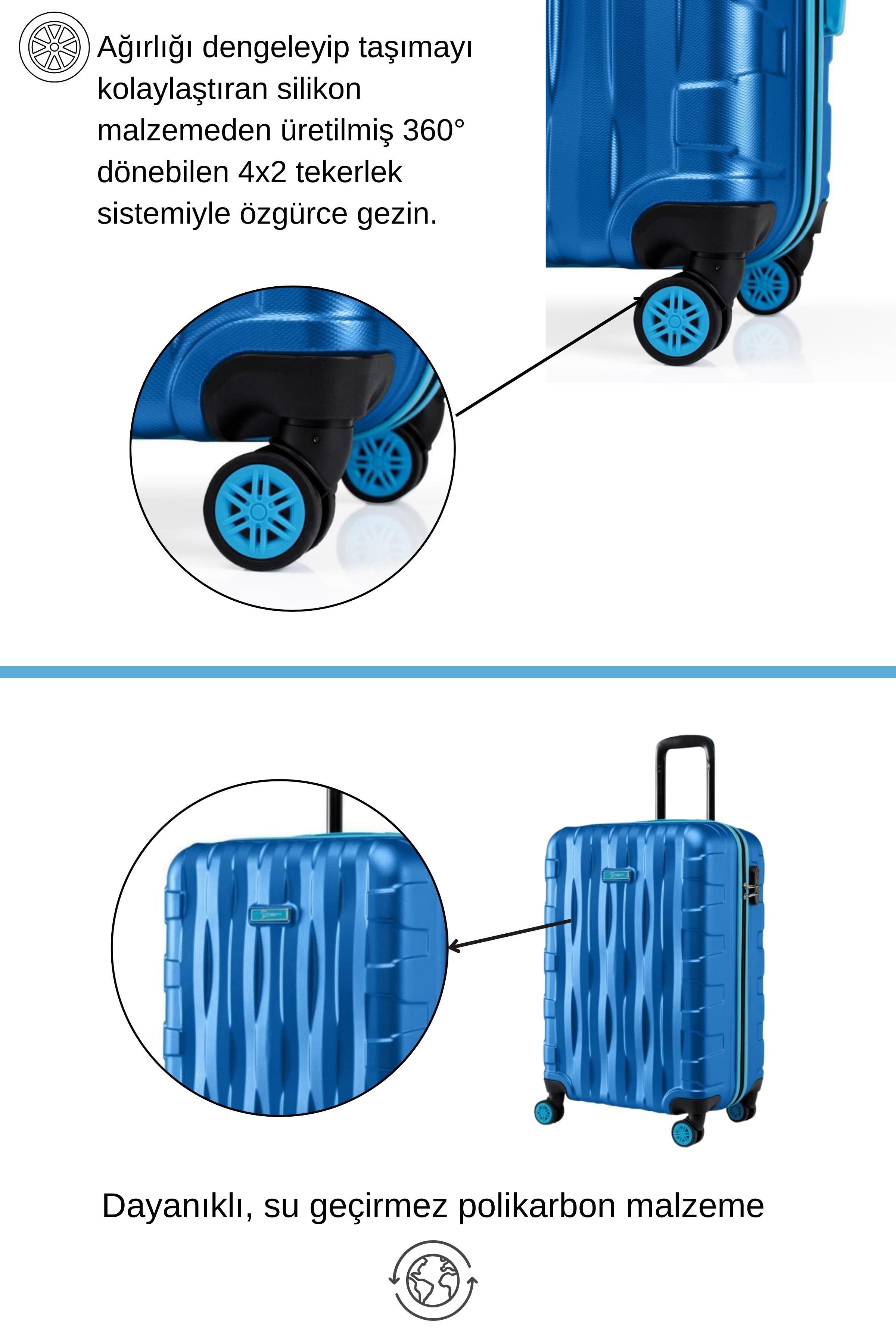 Kabin Boy Valiz 4x2 Teker Mavi 1167