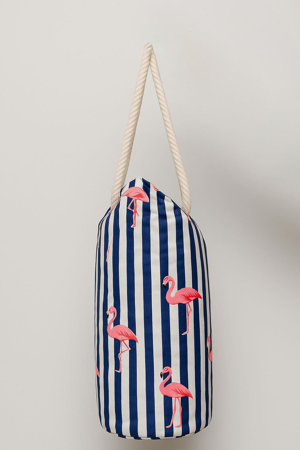 Kadın Plaj Çantası Flamingo Desen Lacivert 1102