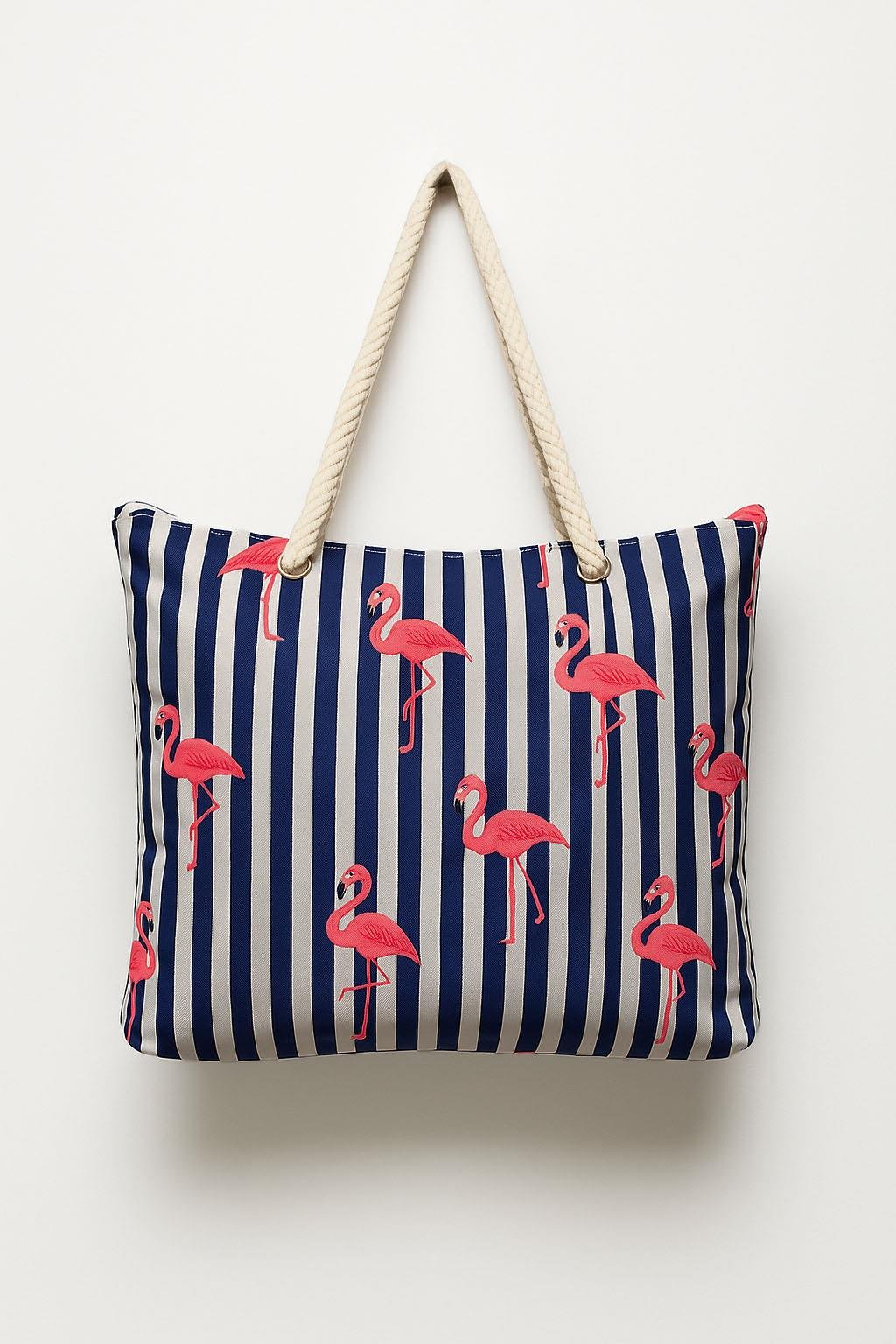 Kadın Plaj Çantası Flamingo Desen Lacivert 1102