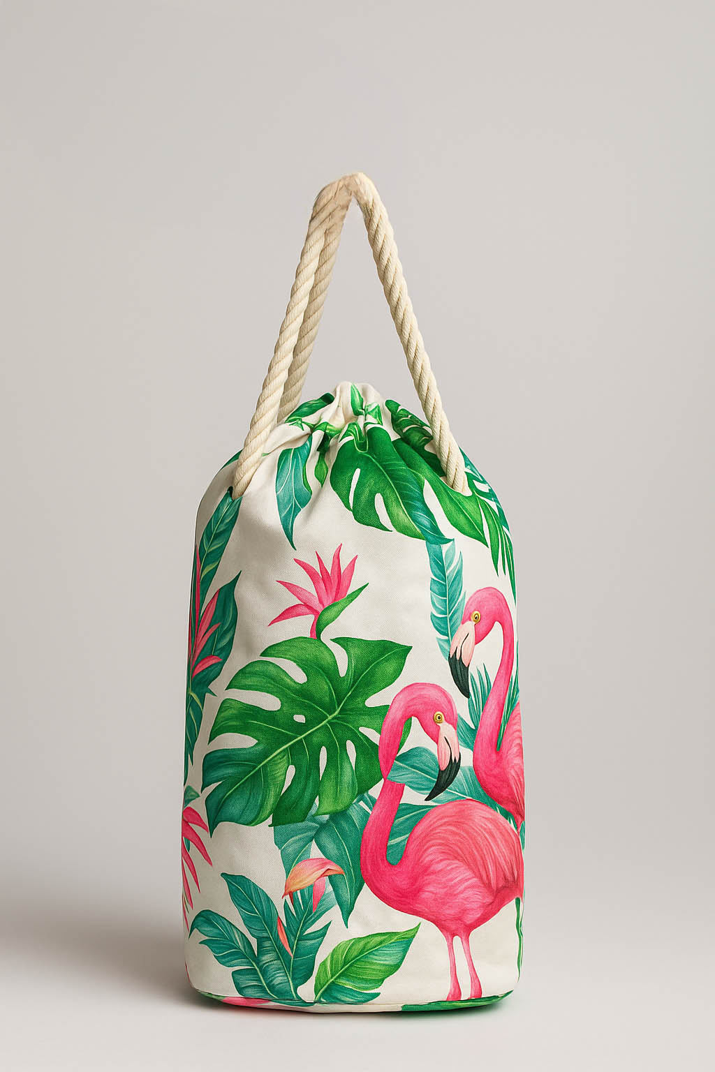Kadın Plaj Çantası Flamingo Desen Yeşil 1102