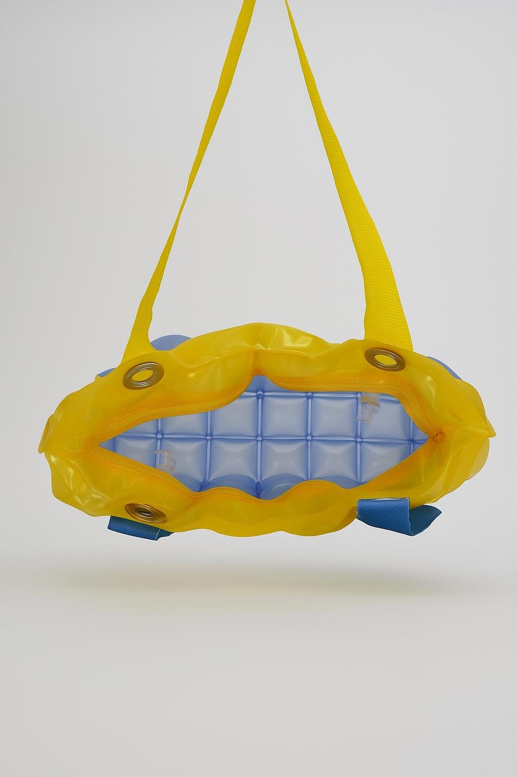 Kadın Plaj Çantası Sarı Lacivert Şişme Omuz Çanta Plj02