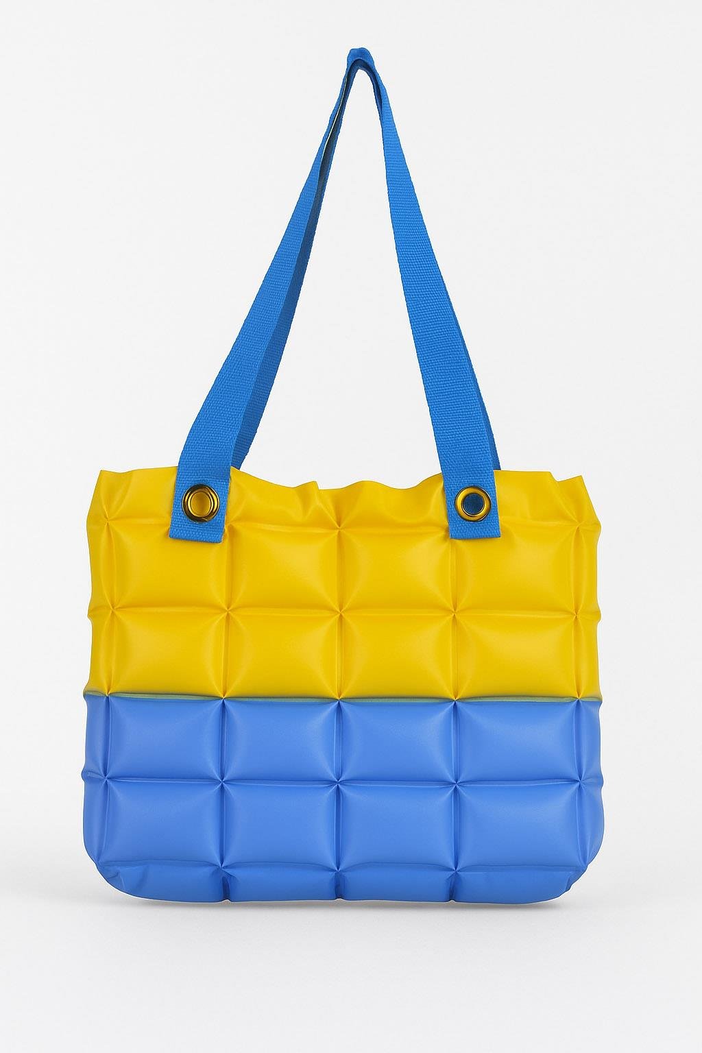 Kadın Plaj Çantası Sarı Lacivert Şişme Omuz Çanta Plj02
