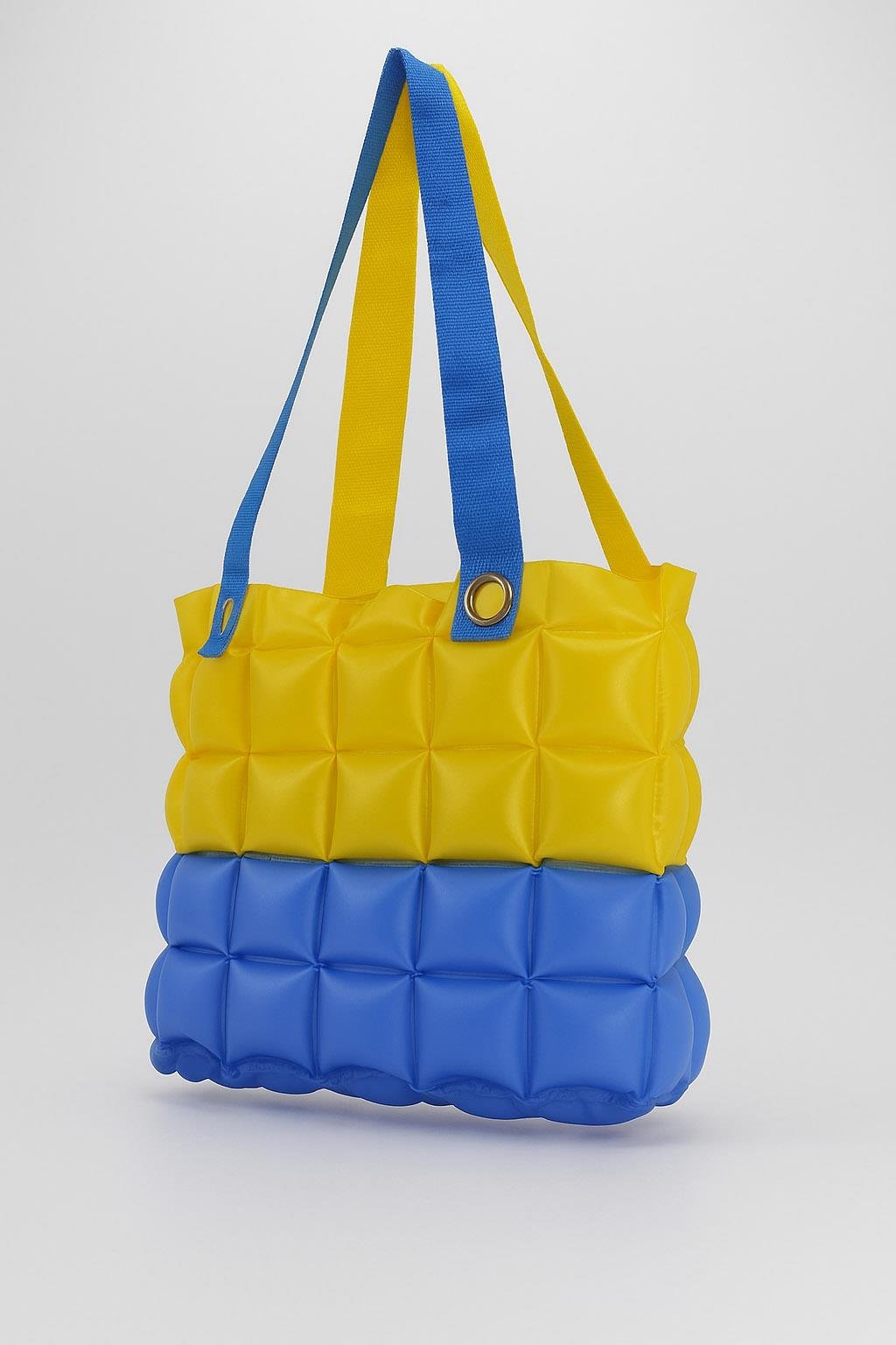Kadın Plaj Çantası Sarı Lacivert Şişme Omuz Çanta Plj02