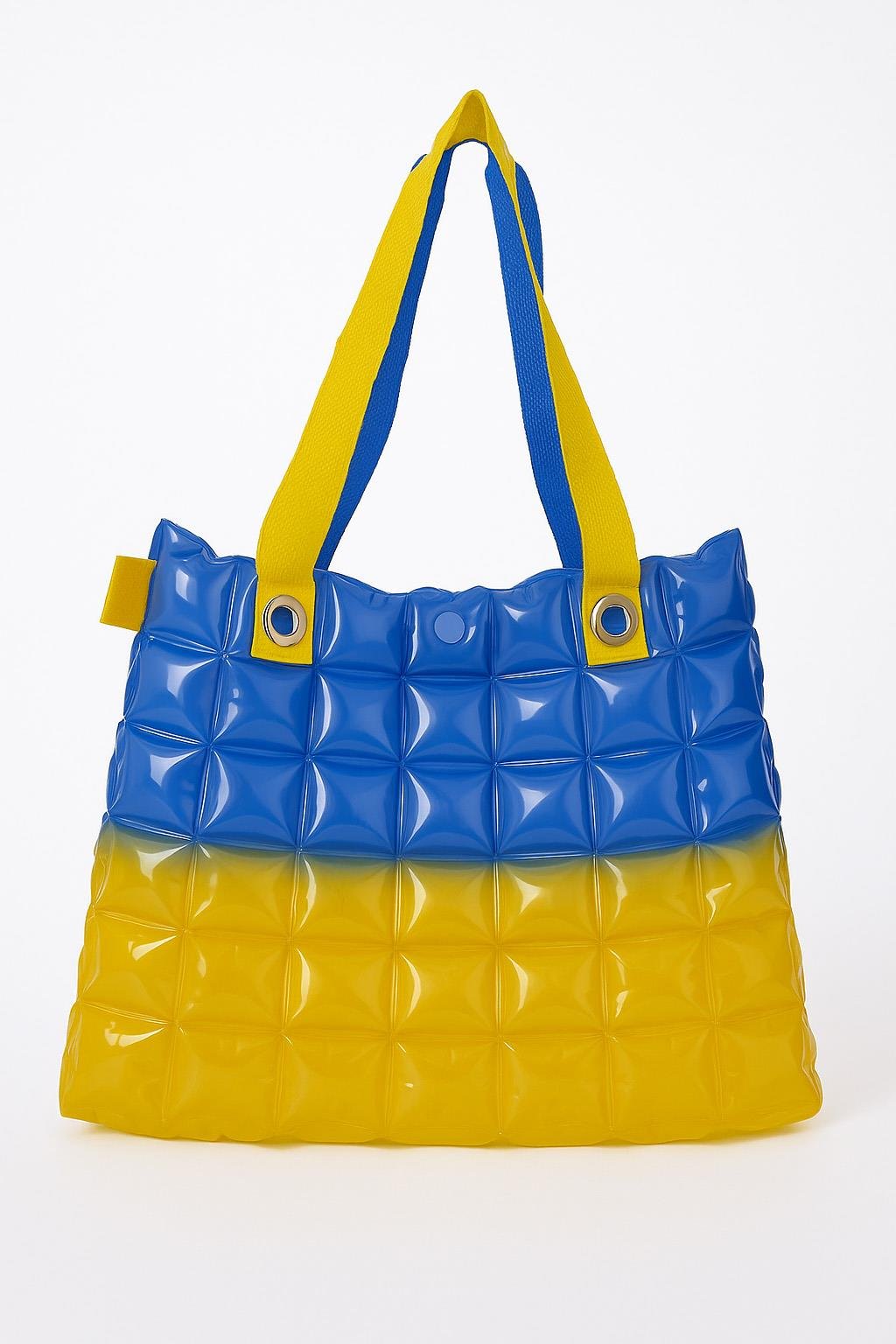 Kadın Plaj Çantası Sarı Mavi Şişme Omuz Çanta Plj03
