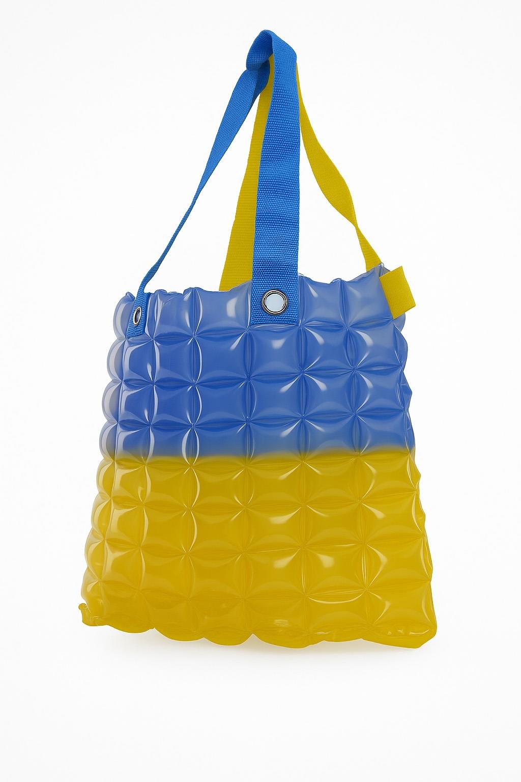 Kadın Plaj Çantası Sarı Mavi Şişme Omuz Çanta Plj03
