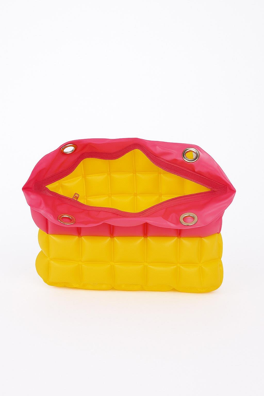 Kadın Plaj Çantası Sarı Pembe Şişme Omuz Çanta Plj02