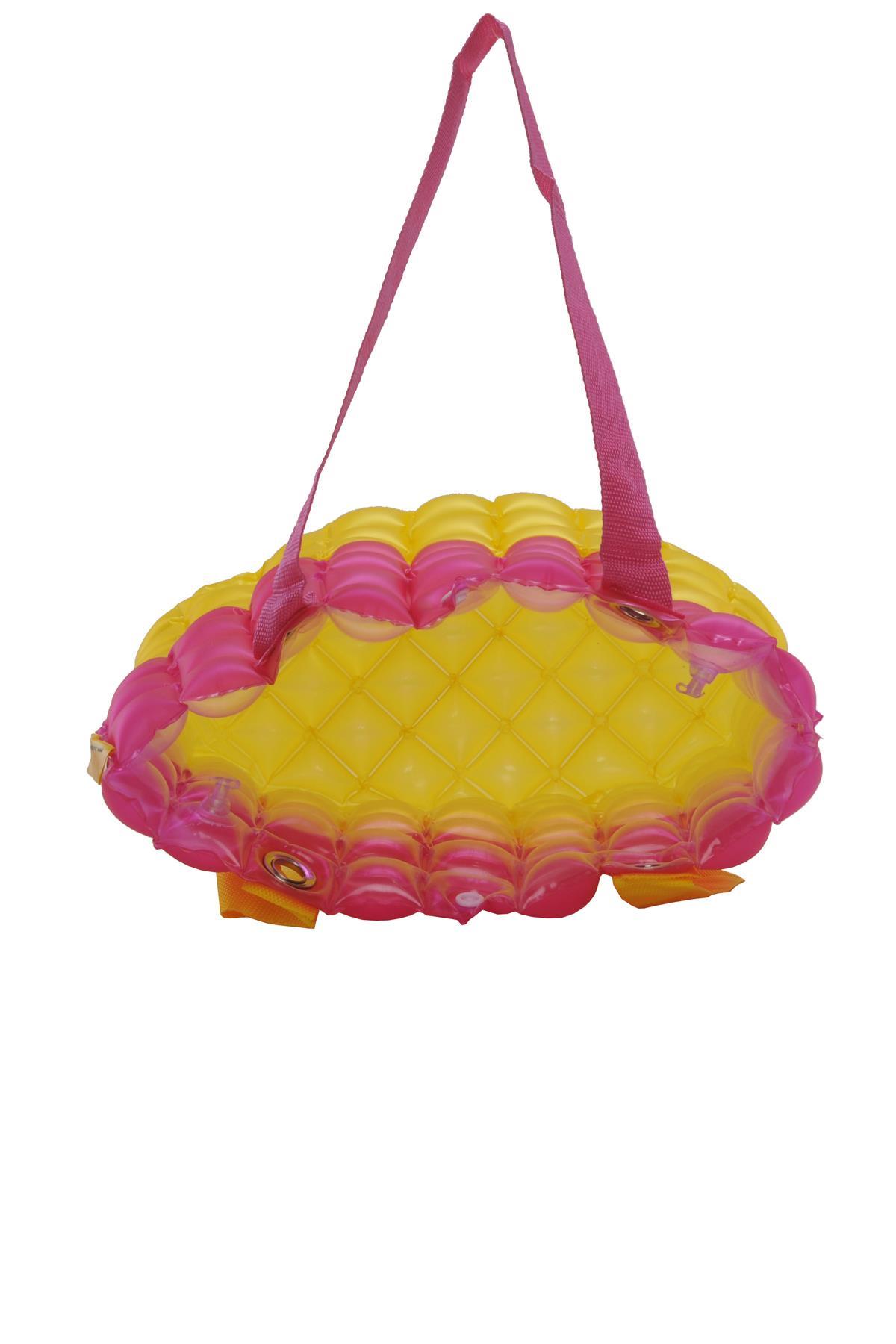 Kadın Plaj Çantası Sarı Pembe Şişme Omuz Çanta Plj06