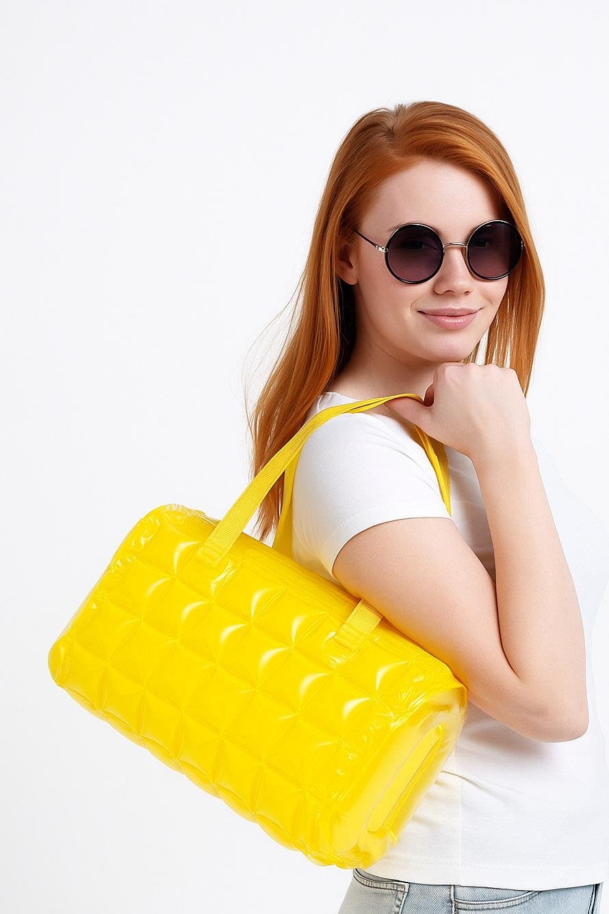 Kadın Plaj Çantası Sarı Şişme Omuz Çanta Plj04