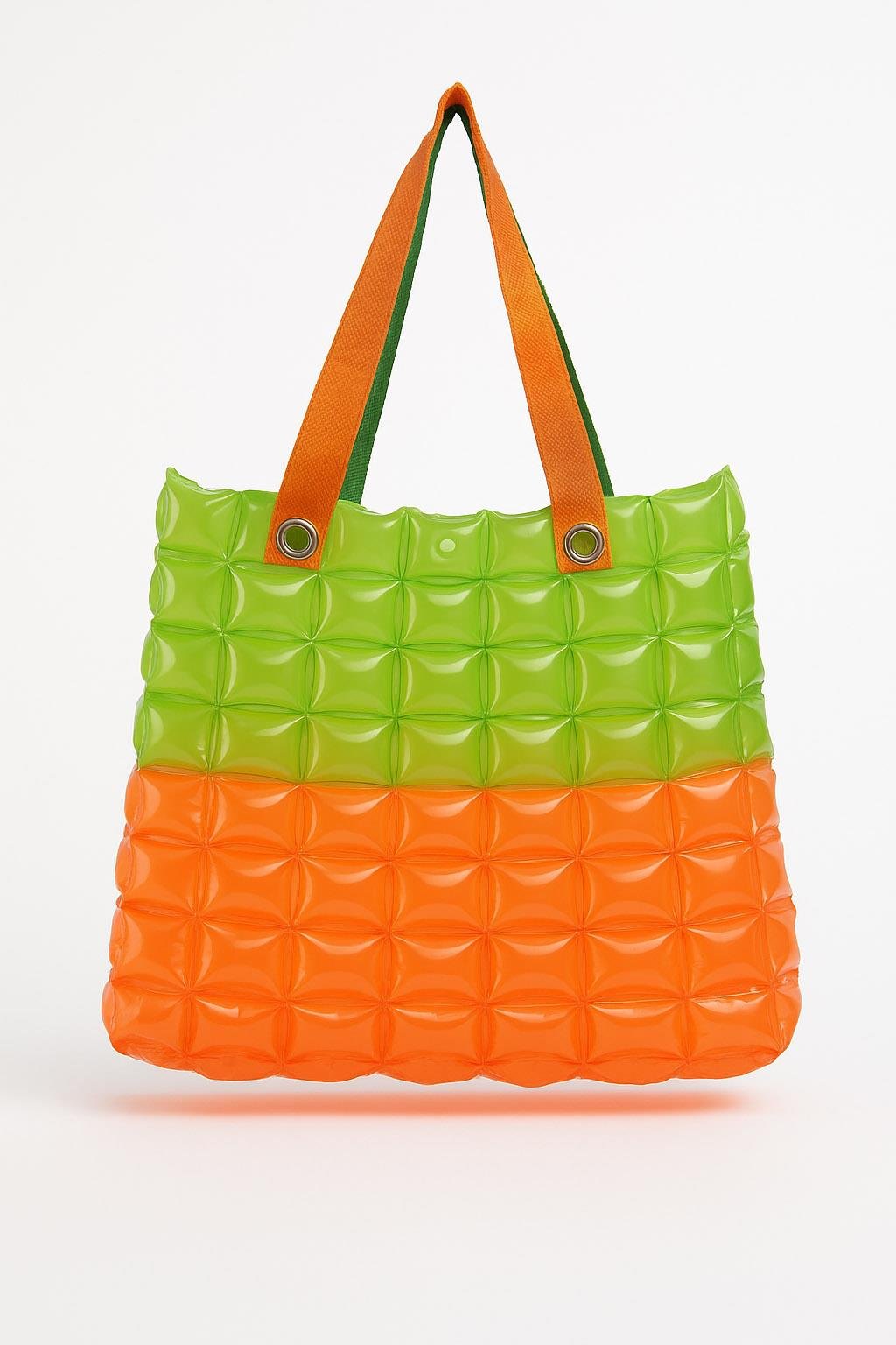 Kadın Plaj Çantası Turuncu Yeşil Şişme Omuz Çanta Plj03