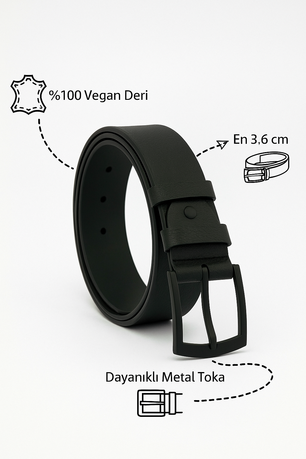 Kırılmaz Suni Deri Erkek Spor Kemer Siyah 0152