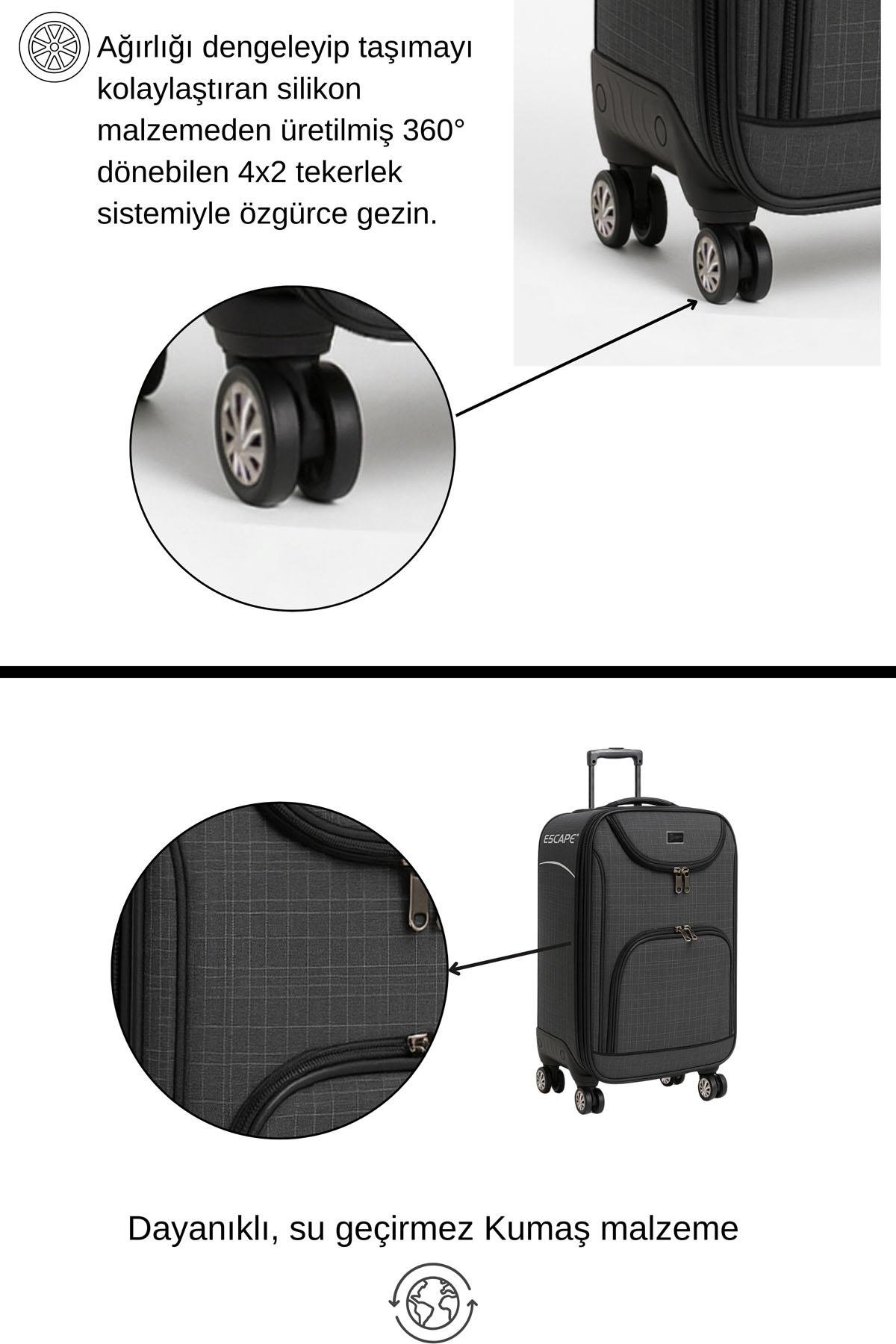 Louisiana Polo 3'lü Set Büyük Orta Ve Kabin Boy Kumaş Valiz Antrasit 2308