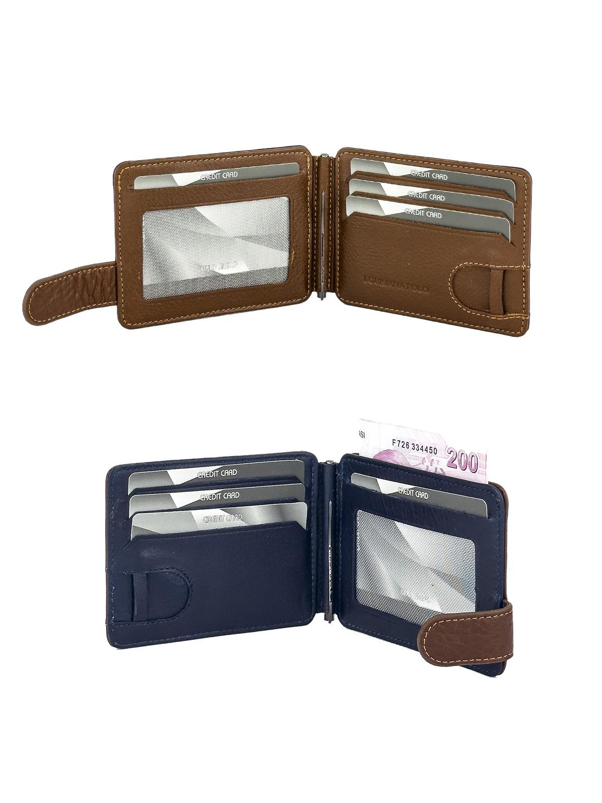 Louisiana Polo Hakiki Deri Erkek Cüzdan Taba-Lacivert 711