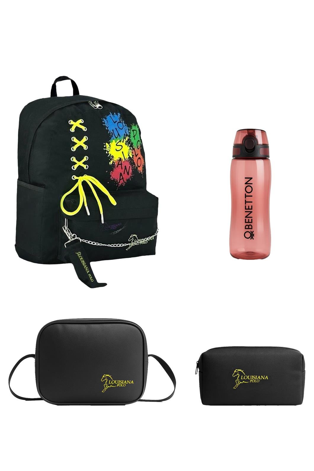 Louisiana Polo Okul Seti – Çanta + Termal Beslenme + Kalemlik + Kırmızı Matara Multicolor 1141