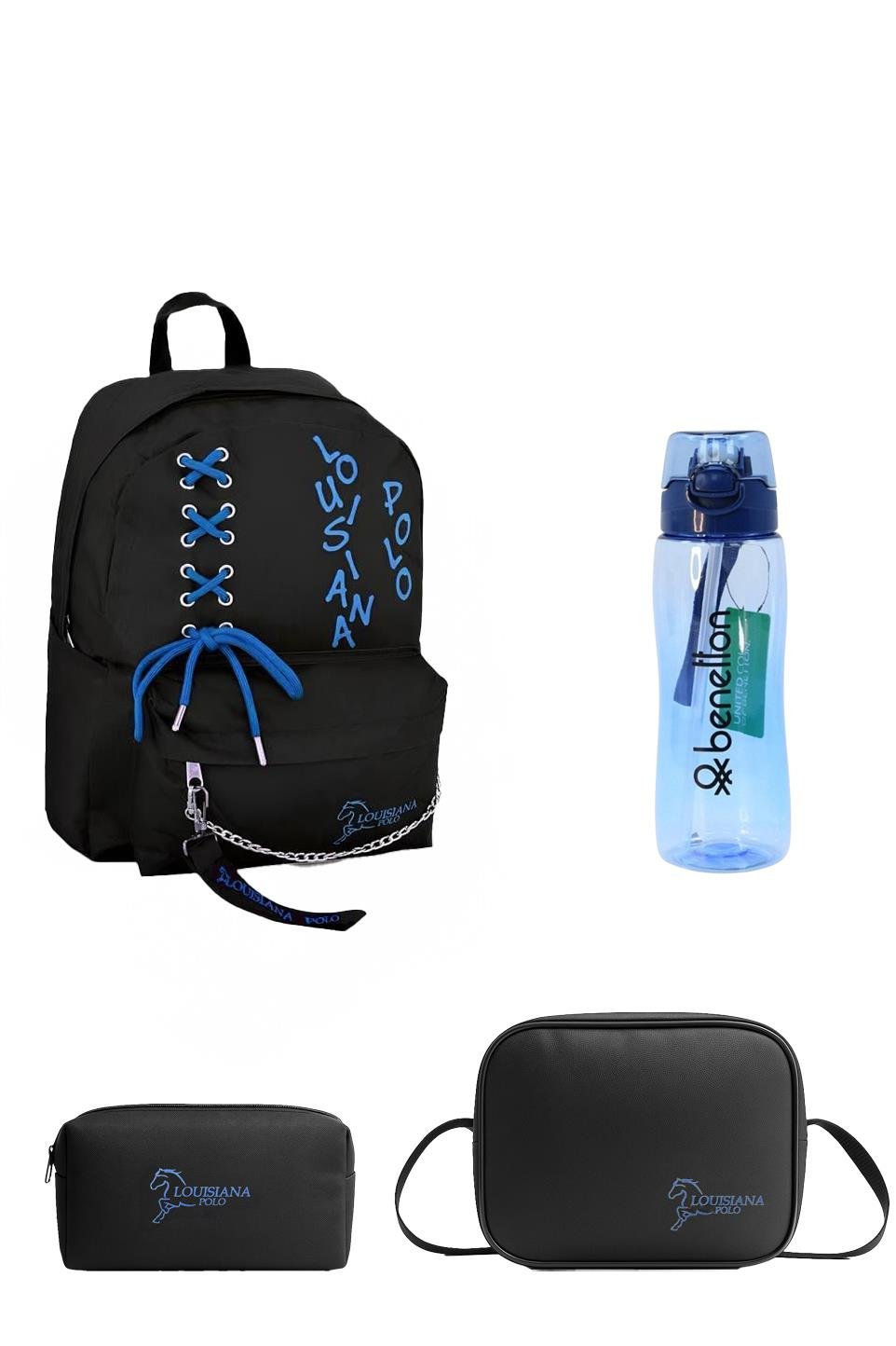 Louisiana Polo Okul Seti – Çanta + Termal Beslenme + Kalemlik +Mavi Matara Mavi 1141