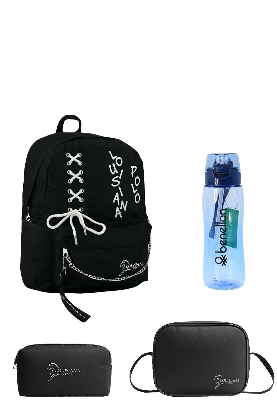 Louisiana Polo Okul Seti – Çanta + Termal Beslenme + Kalemlik + Mavi Matara  Beyaz 1141