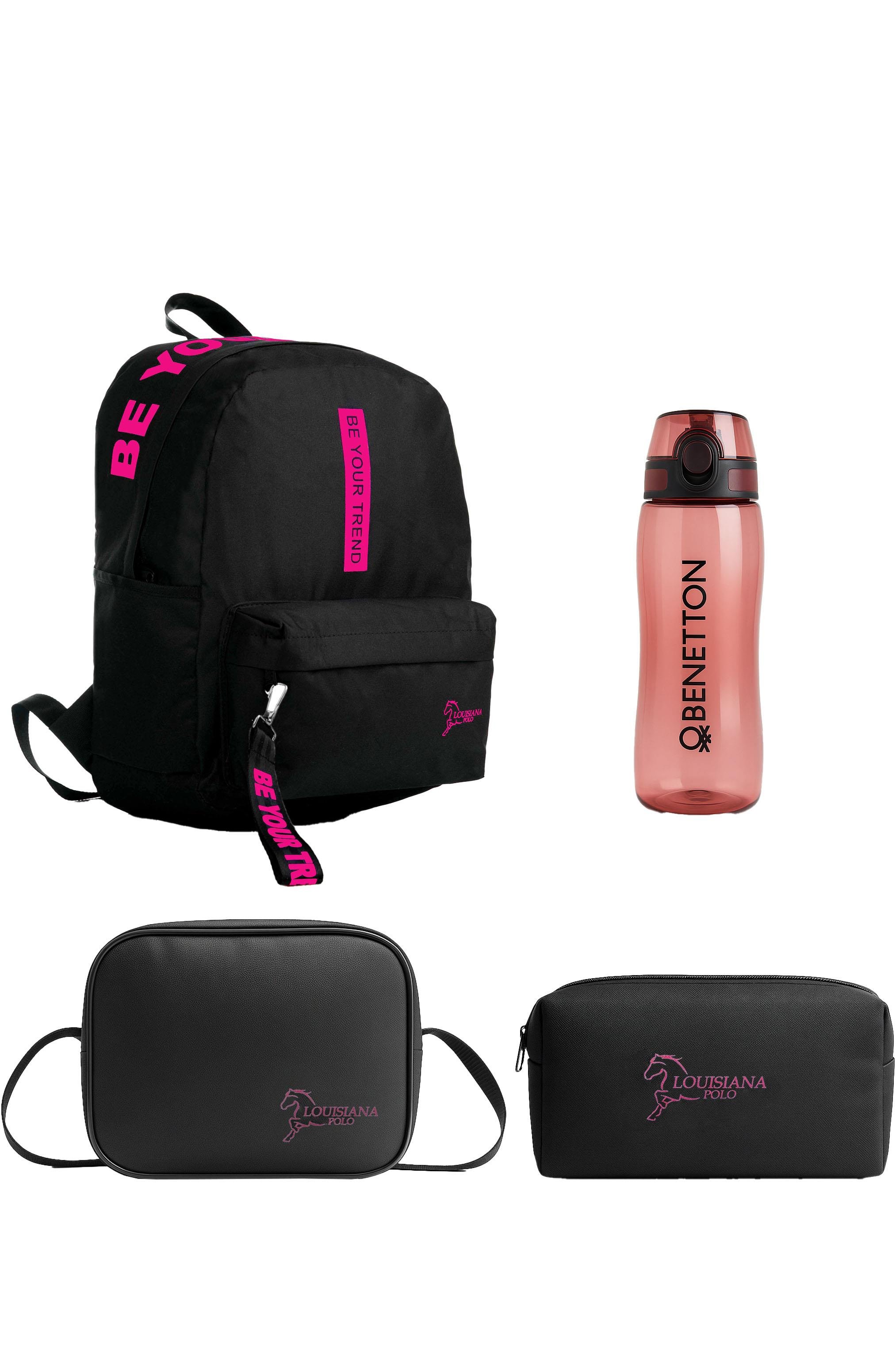 Louisiana Polo Okul Seti – Çanta + Termal Beslenme + Kalemlik + Kırmızı Matara Pembe 1140