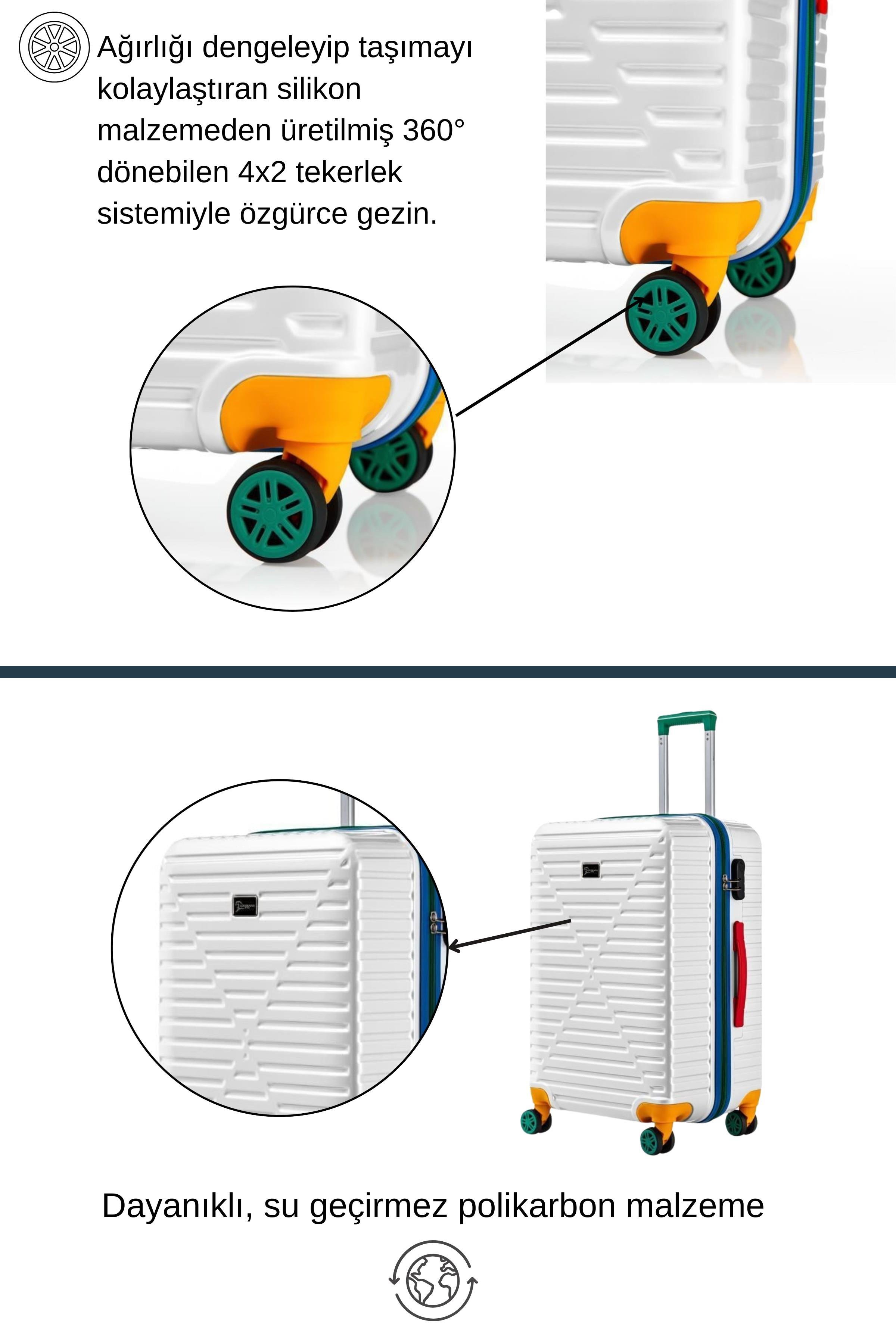 Orta Boy %100 Polikarbon Valiz 4x2 Teker Beyaz 1088