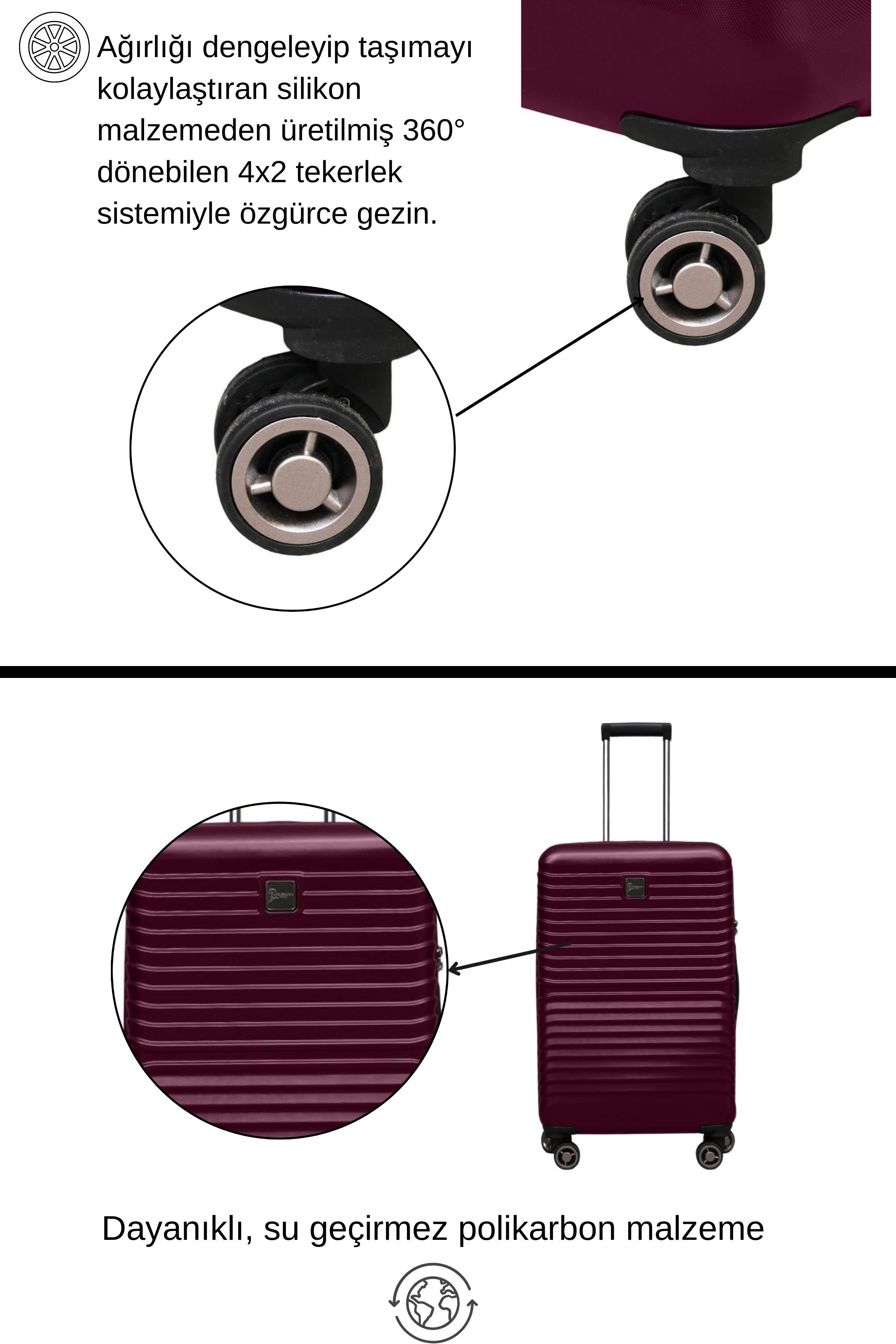 Orta Boy %100 Polikarbon Valiz Bordo 1811