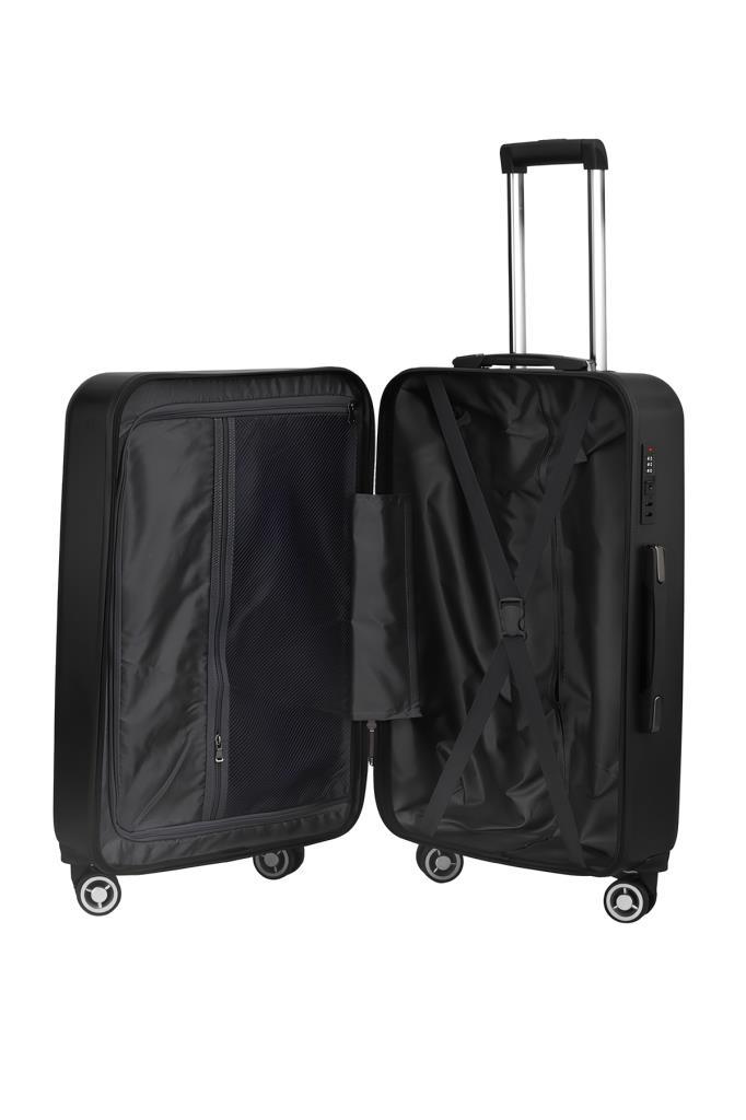 Orta Boy %100 Polikarbon Valiz Parlak Siyah 1815